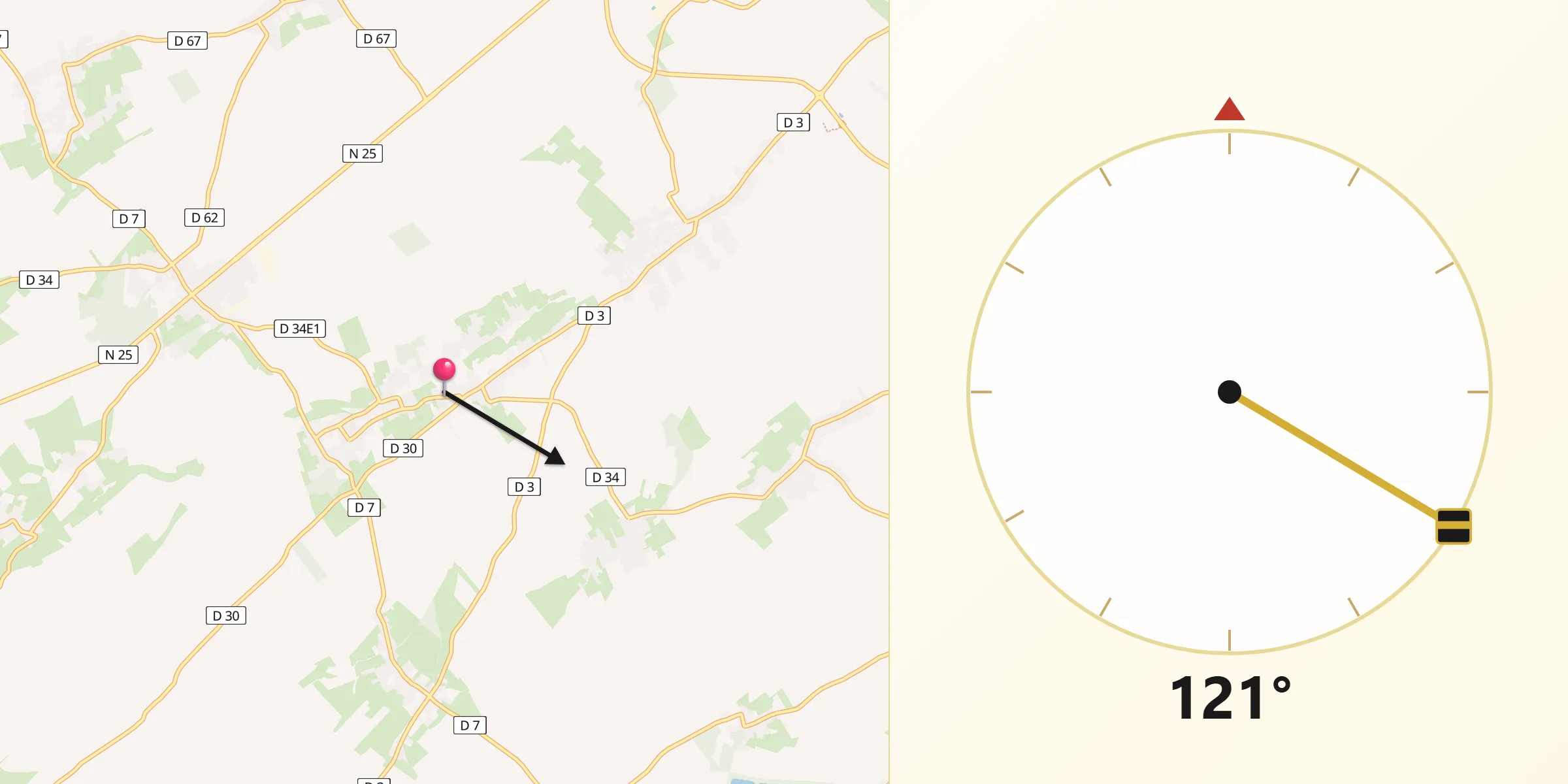 Direction vers la Qibla depuis Rivière