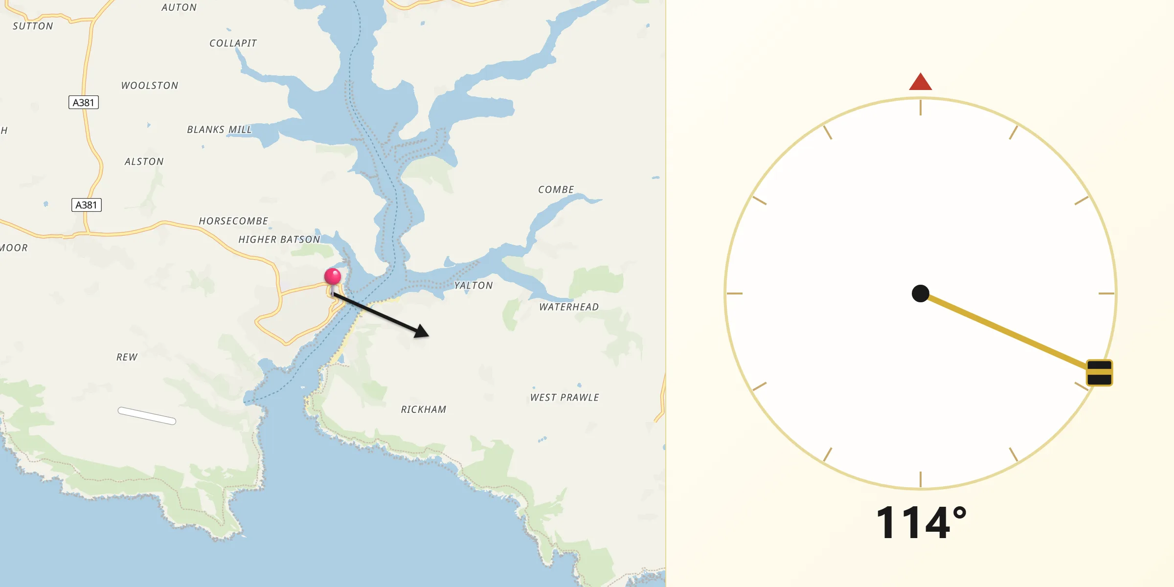 Qibla Direction from Salcombe