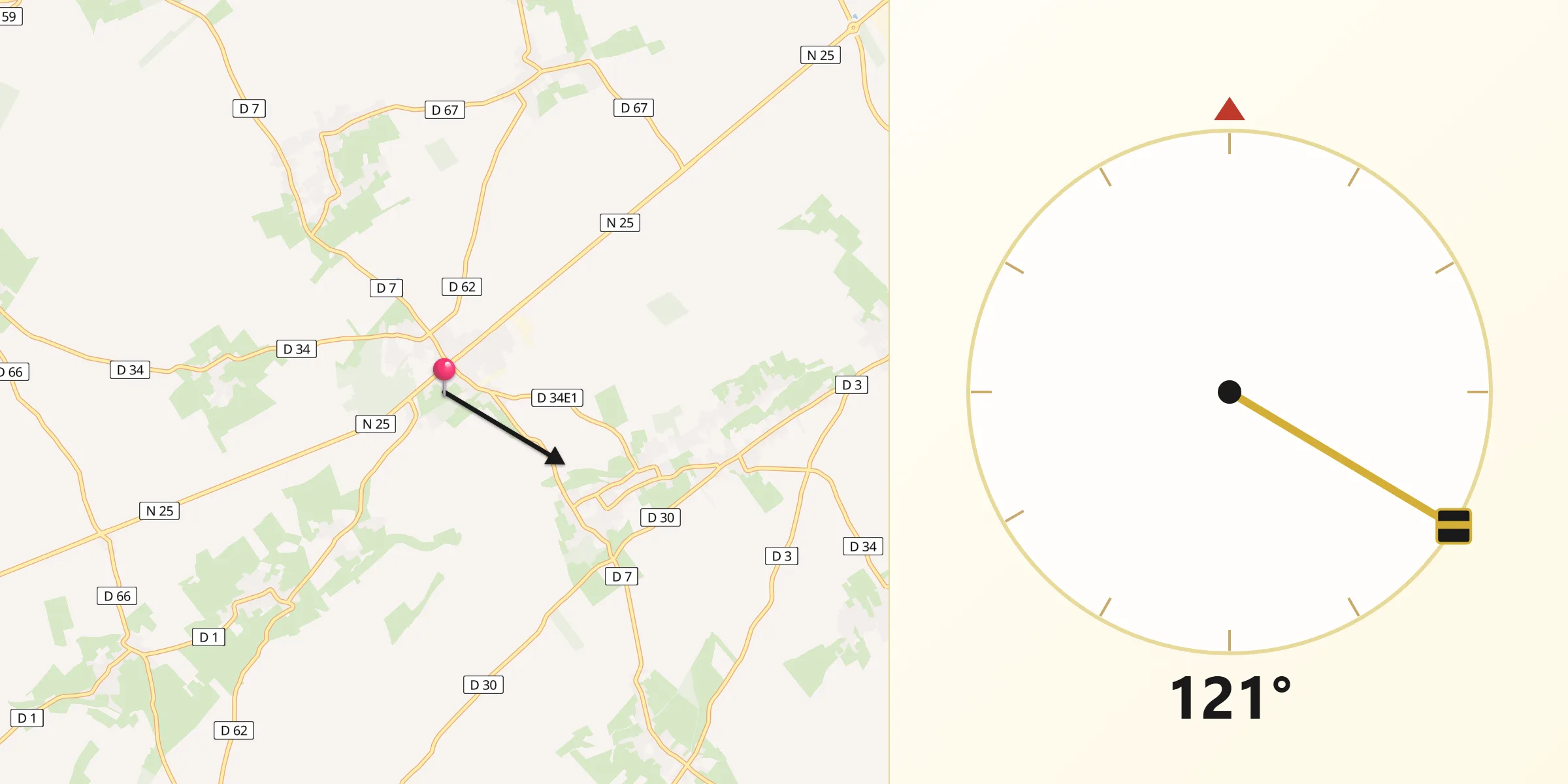 Direction vers la Qibla depuis Beaumetz-lès-Loges