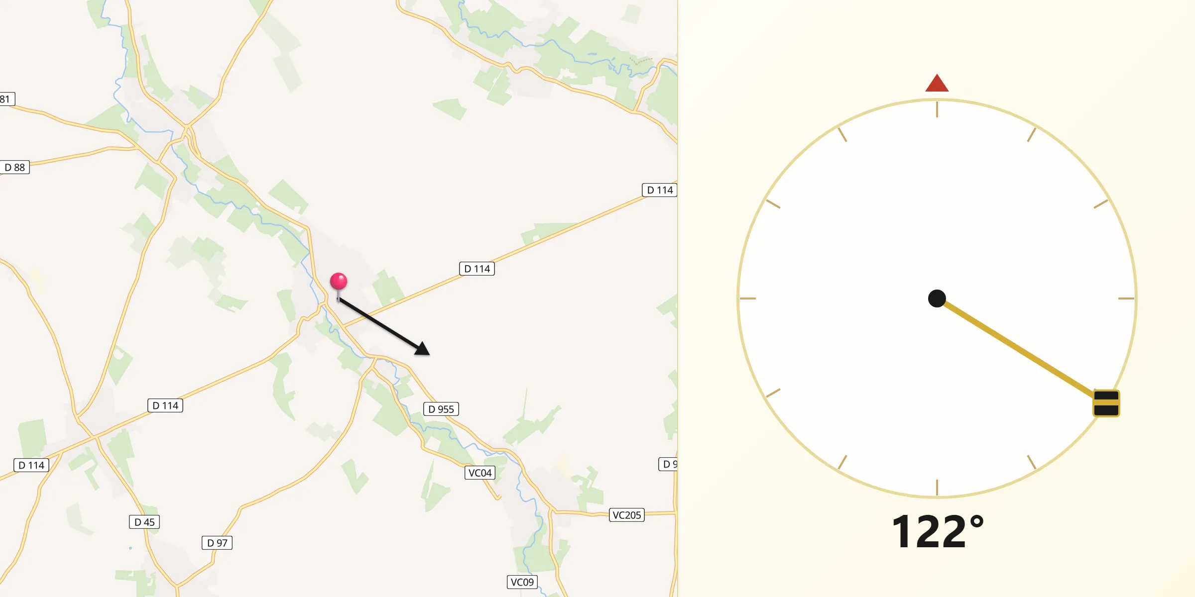 Direction vers la Qibla depuis Saulzoir