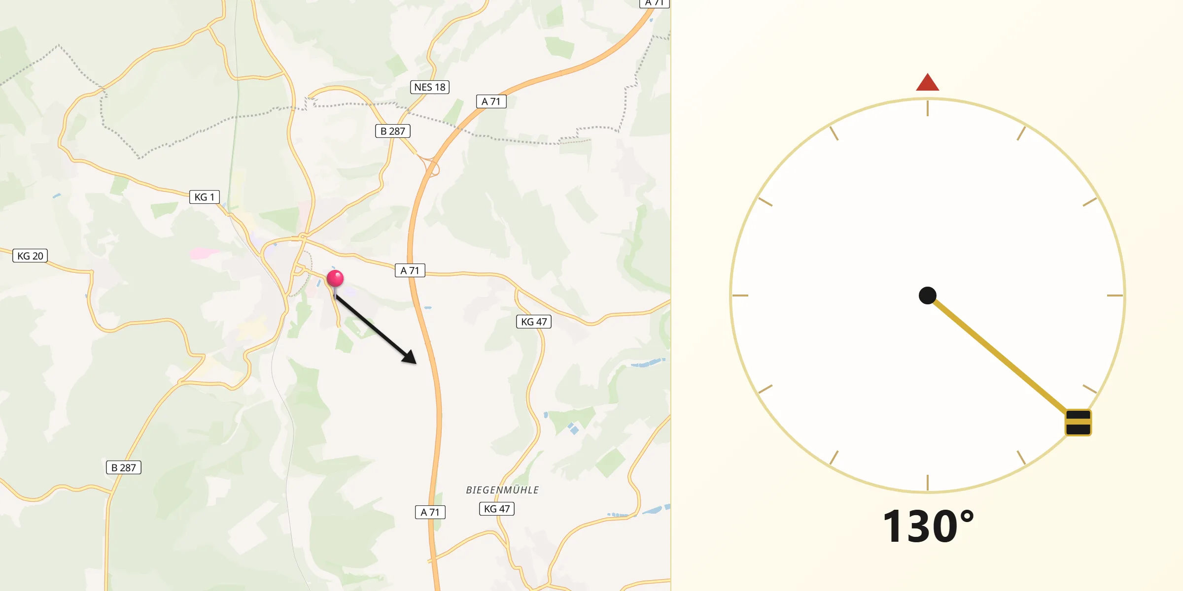 Qibla-Richtung von Münnerstadt