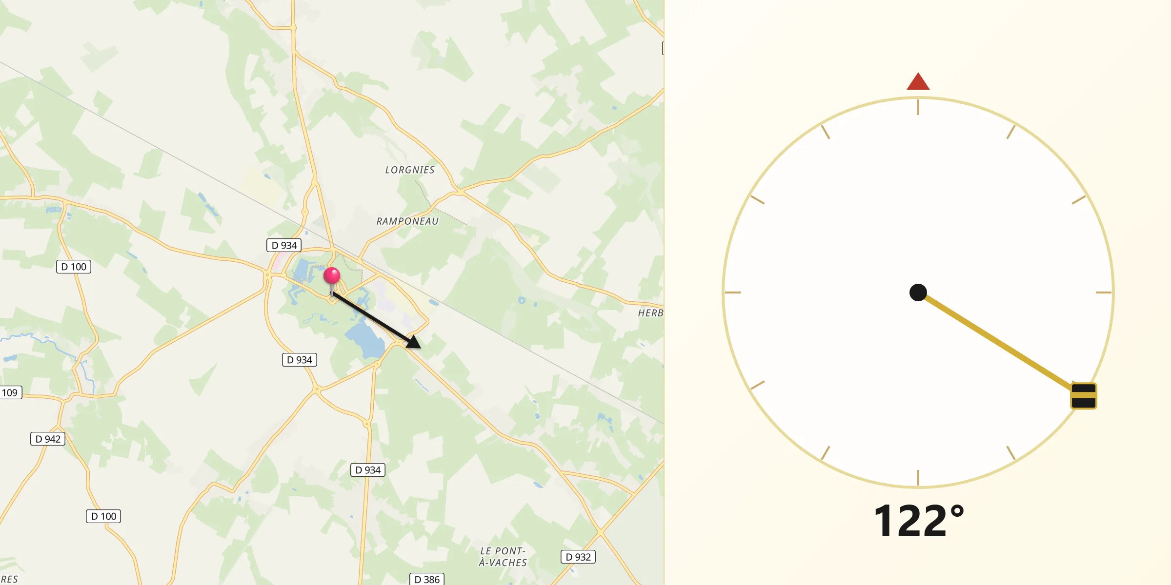 Direction vers la Qibla depuis Le Quesnoy