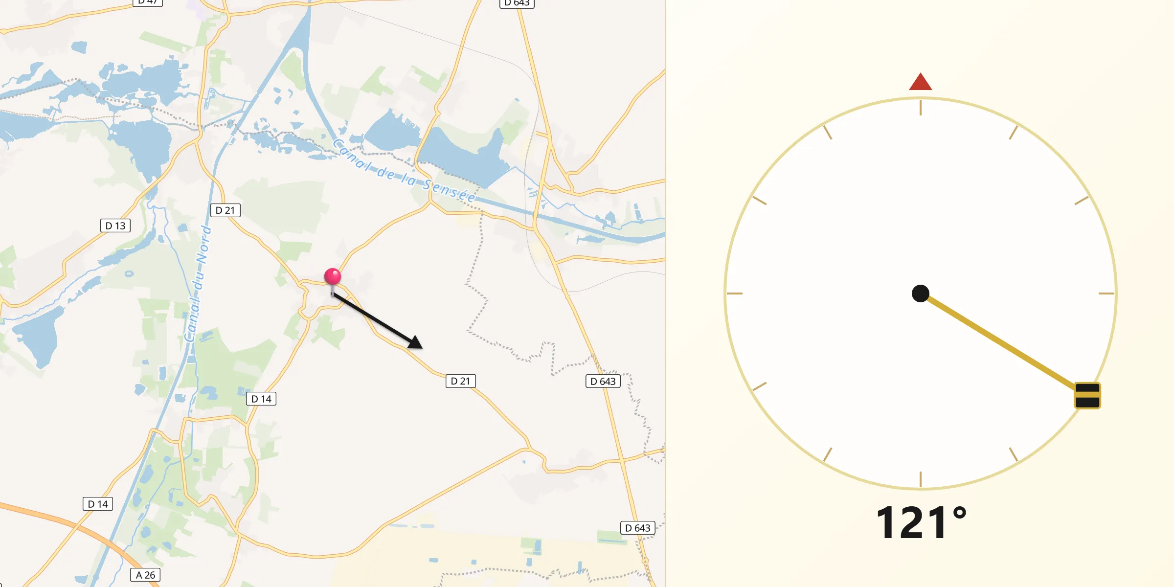 Direction vers la Qibla depuis Oisy-le-Verger