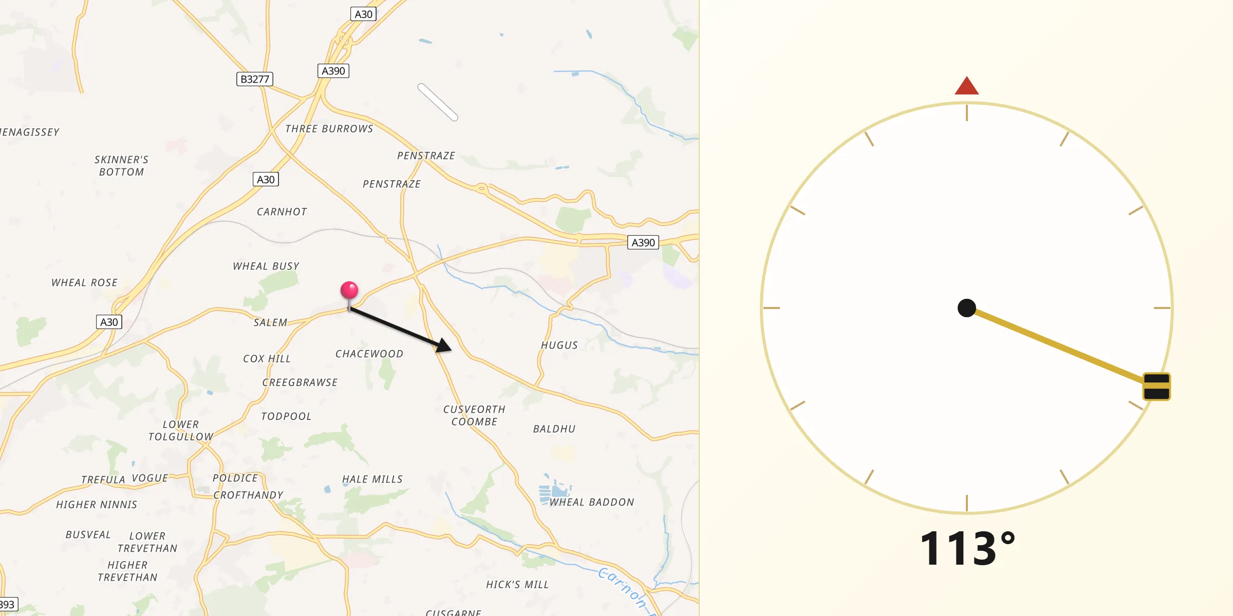 Qibla Direction from Chacewater