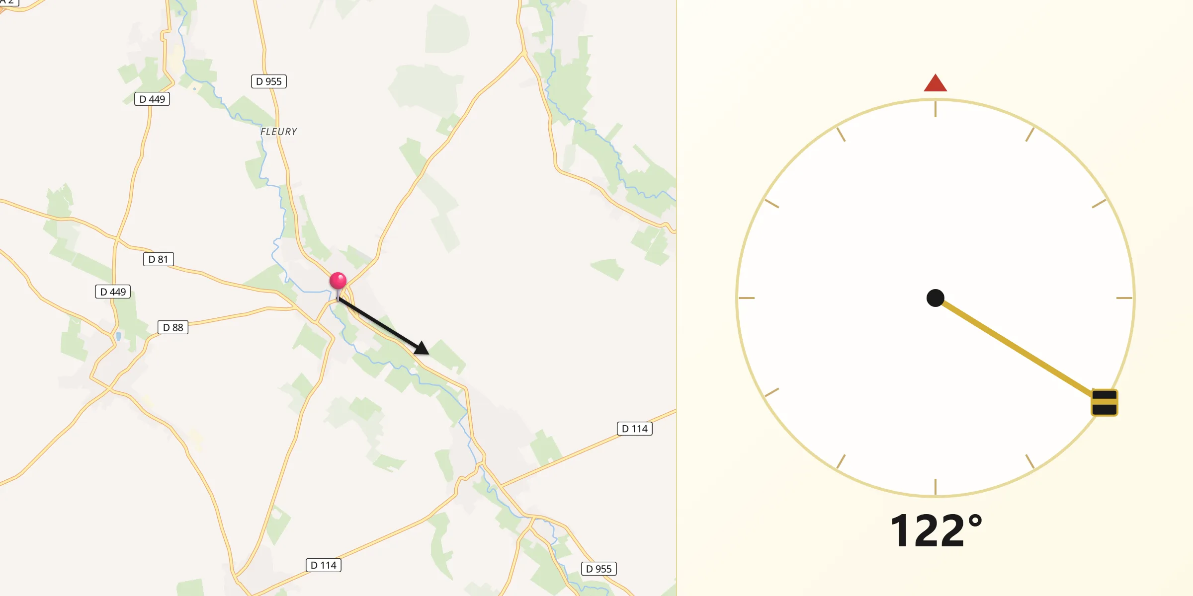 Direction vers la Qibla depuis Haspres