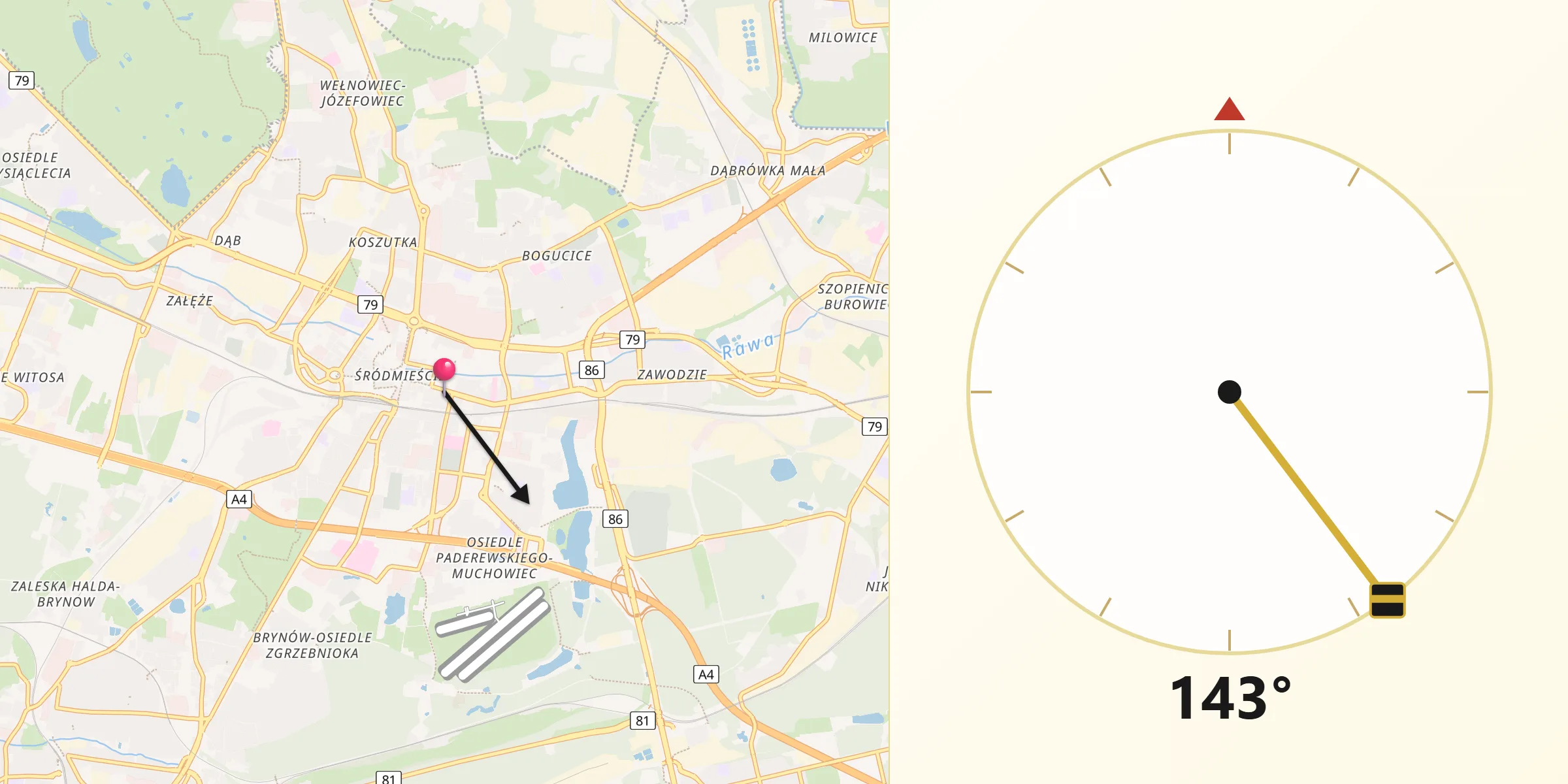 Kierunek Qibla z Katowice