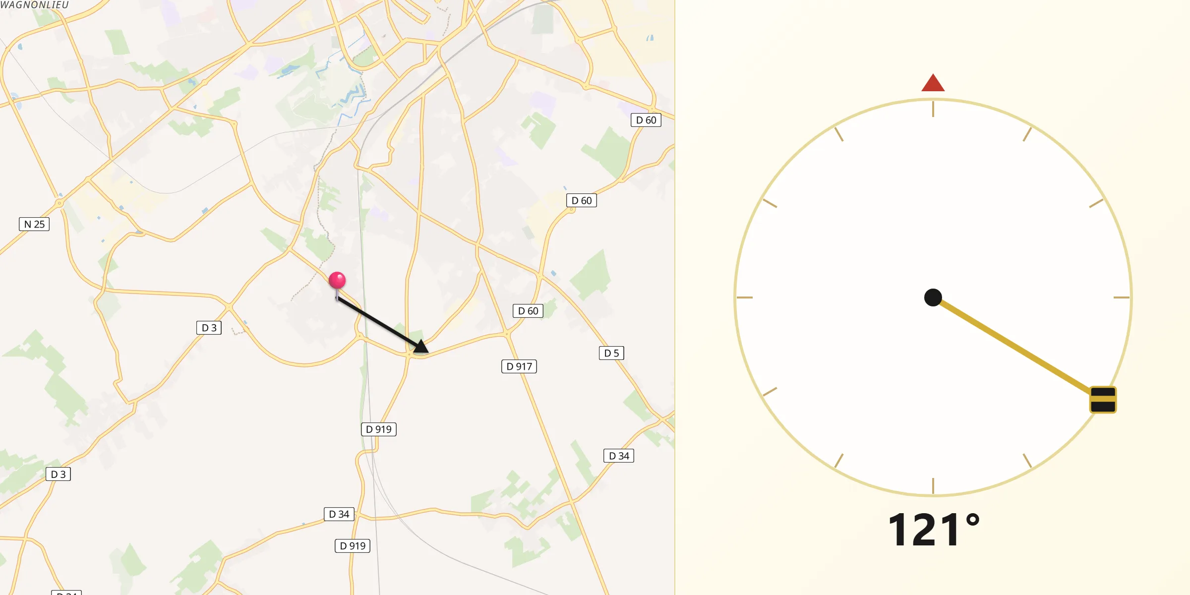 Direction vers la Qibla depuis Agny