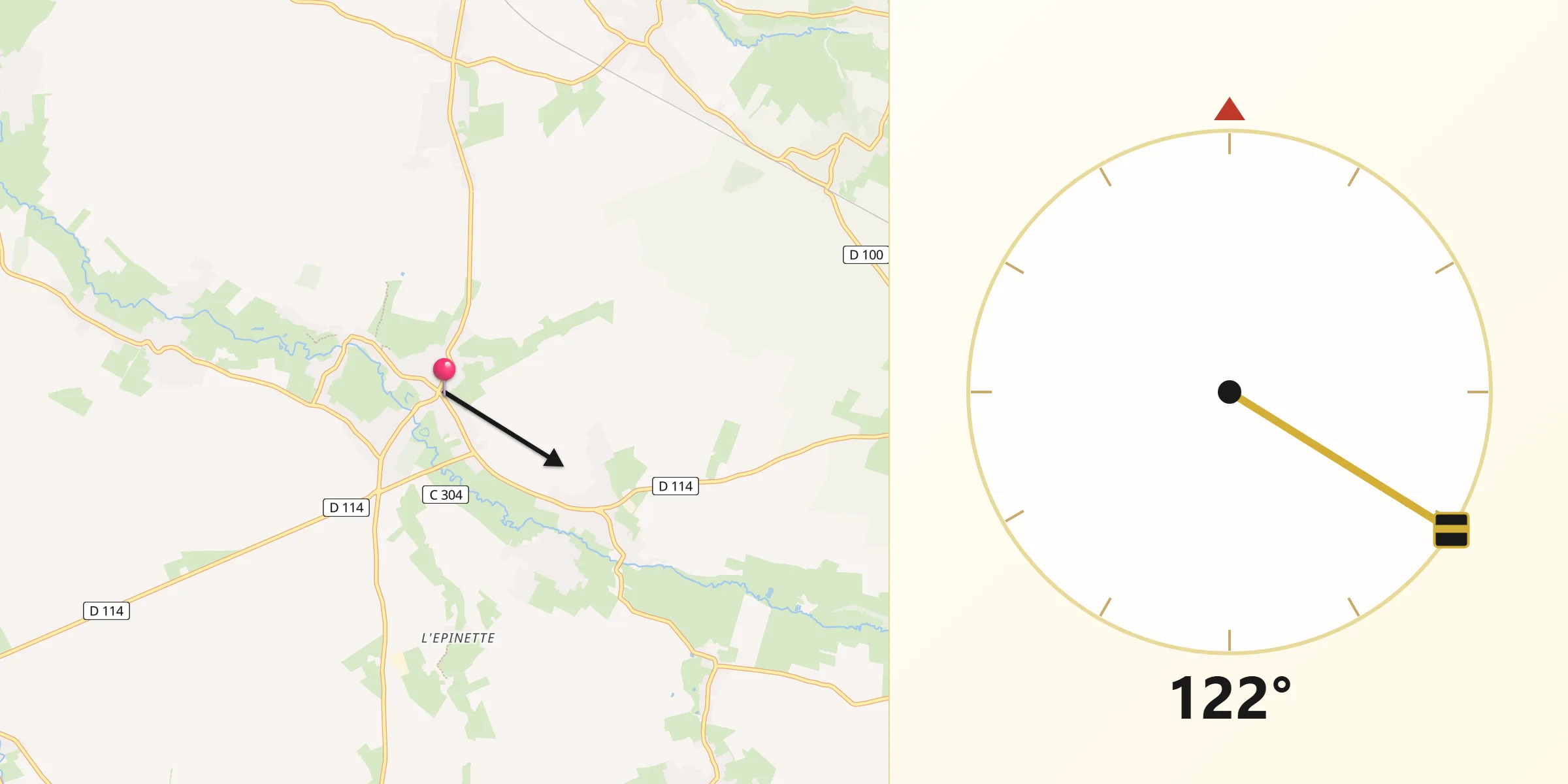 Direction vers la Qibla depuis Vendegies-sur-Écaillon