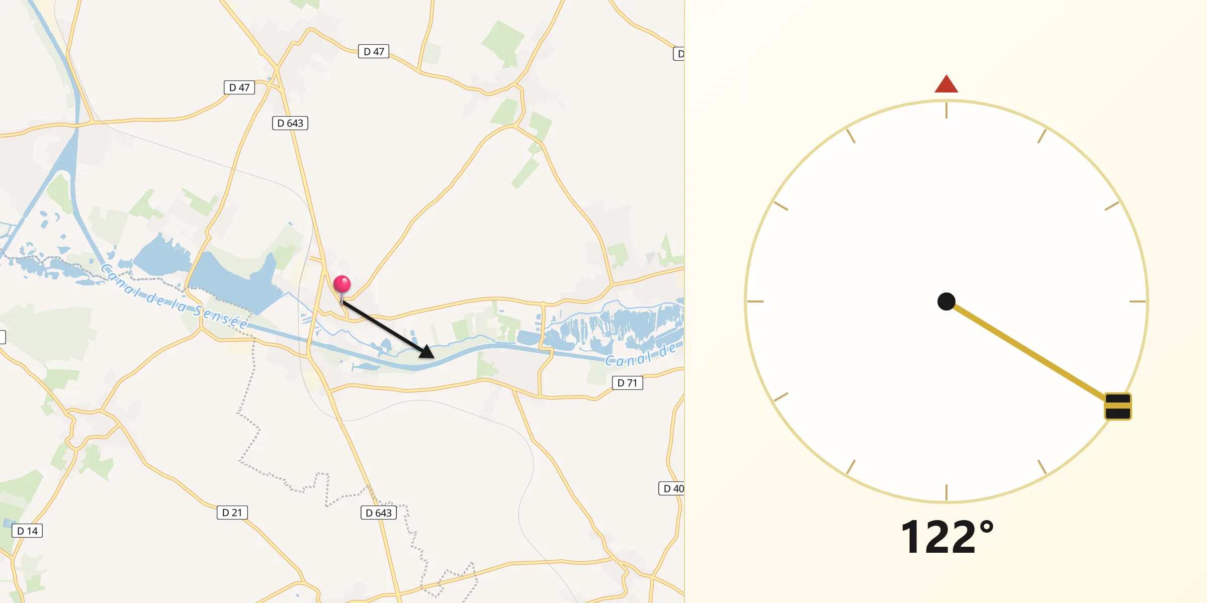 Direction vers la Qibla depuis Aubigny-au-Bac