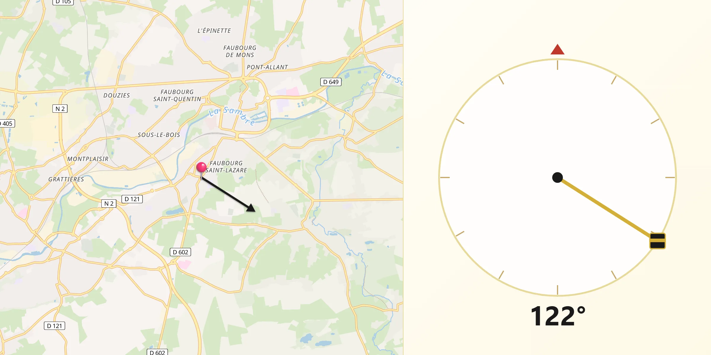 Direction vers la Qibla depuis Louvroil