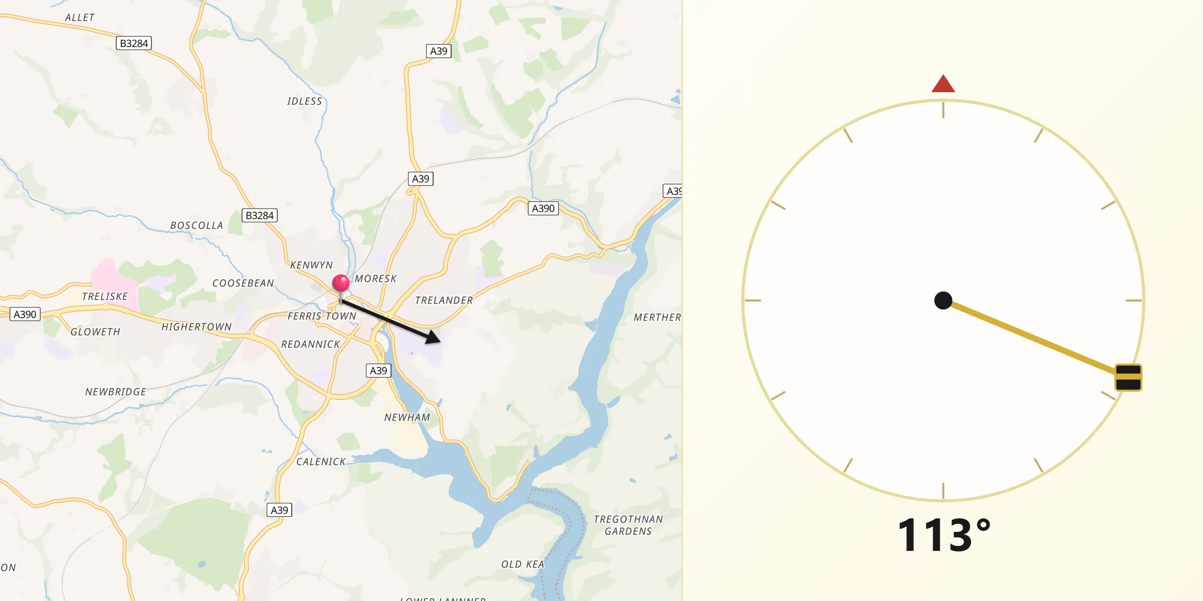 Qibla Direction from Truro
