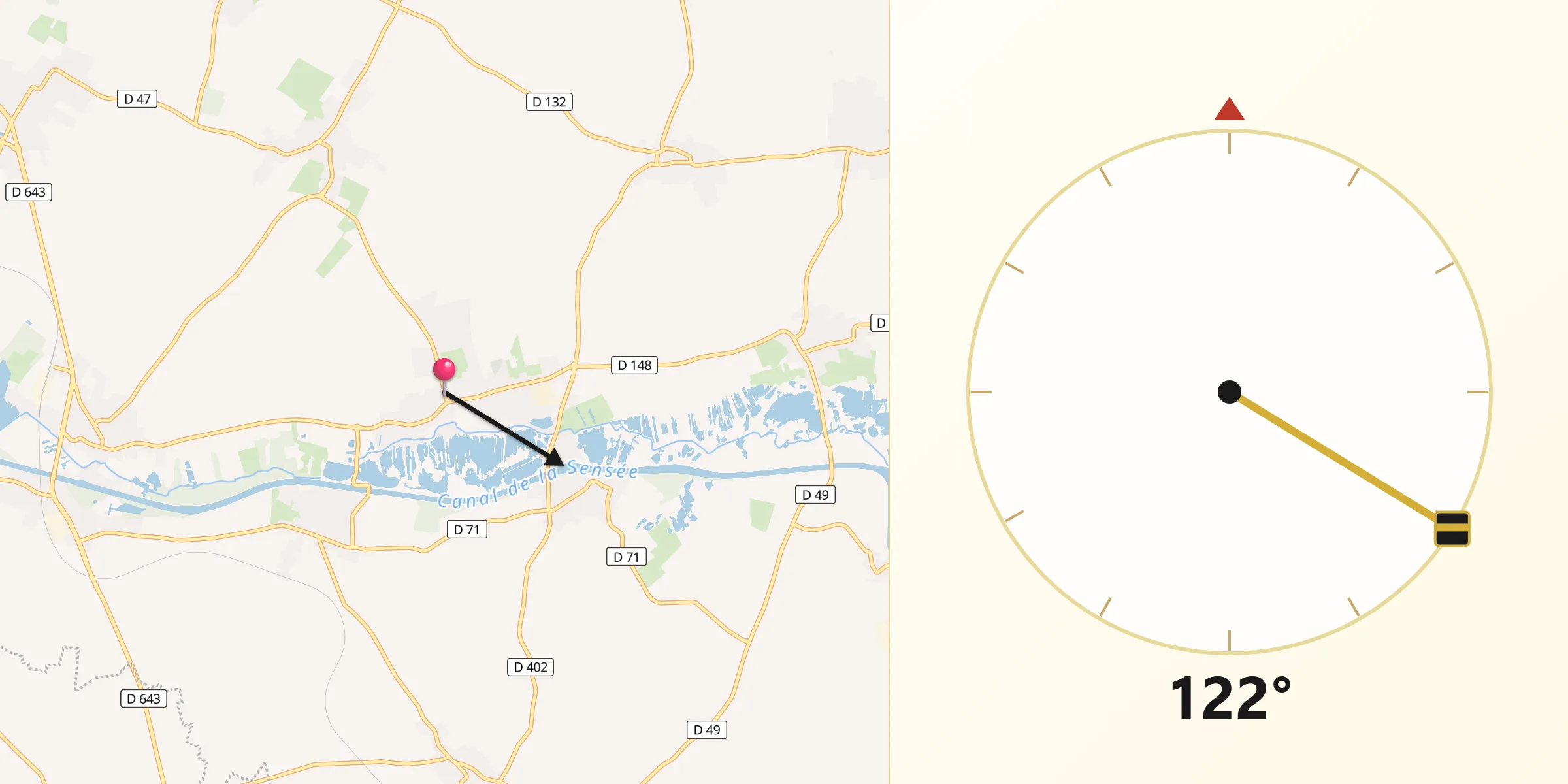 Direction vers la Qibla depuis Féchain