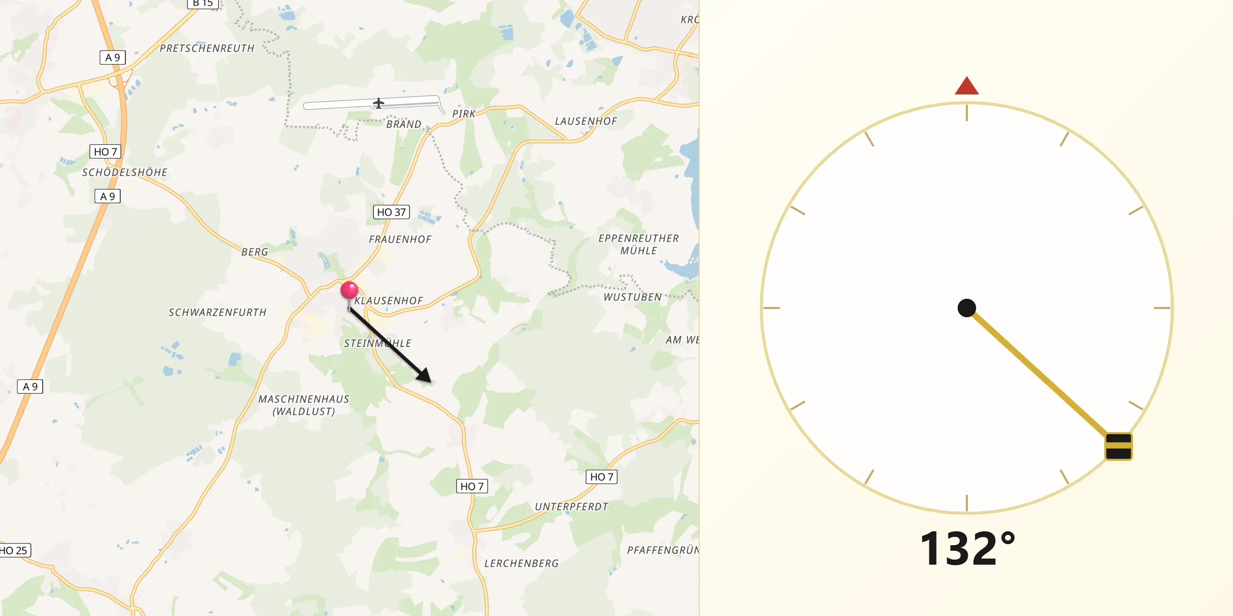 Qibla-Richtung von Konradsreuth