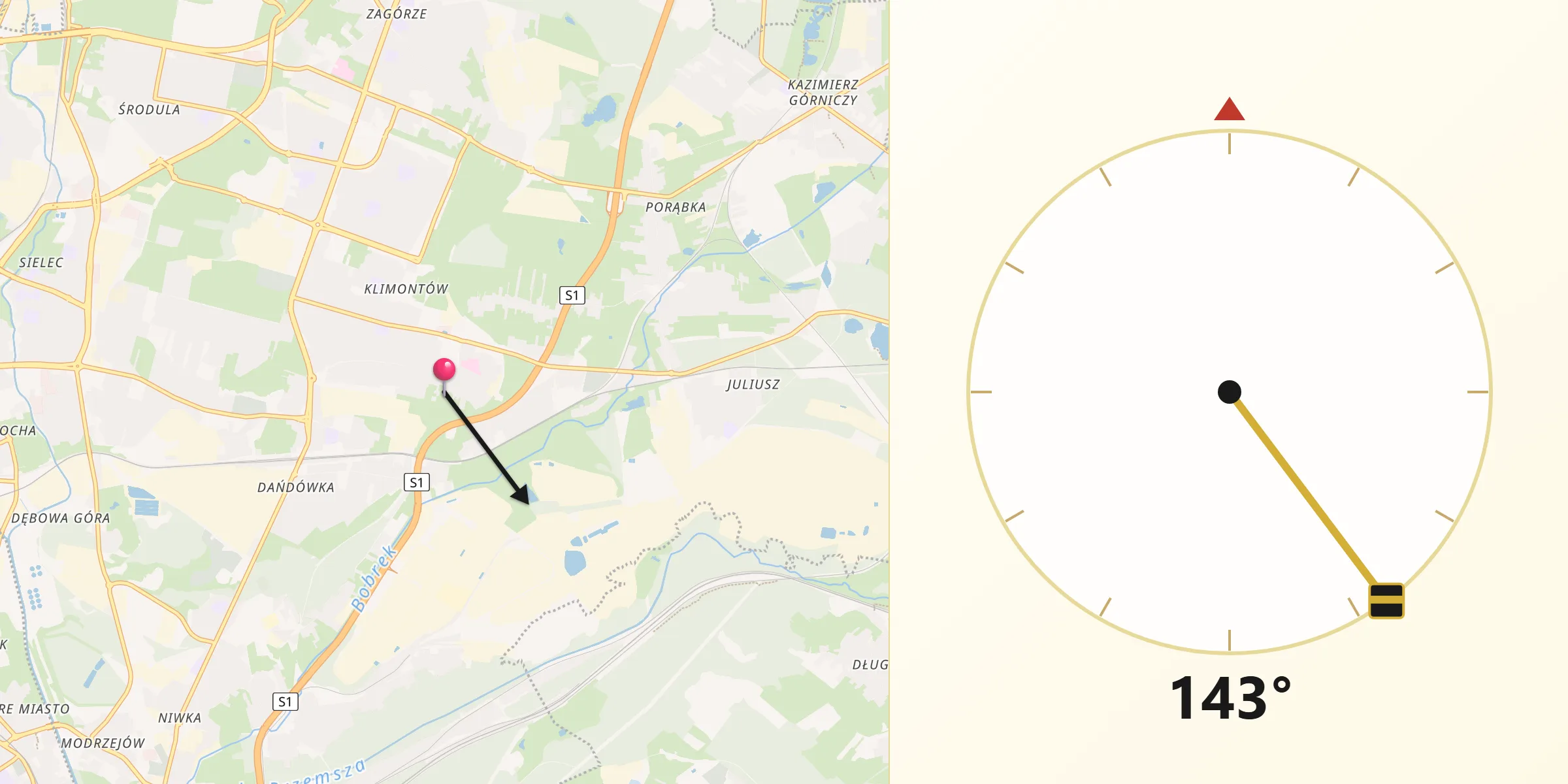 Kierunek Qibla z Sosnowiec