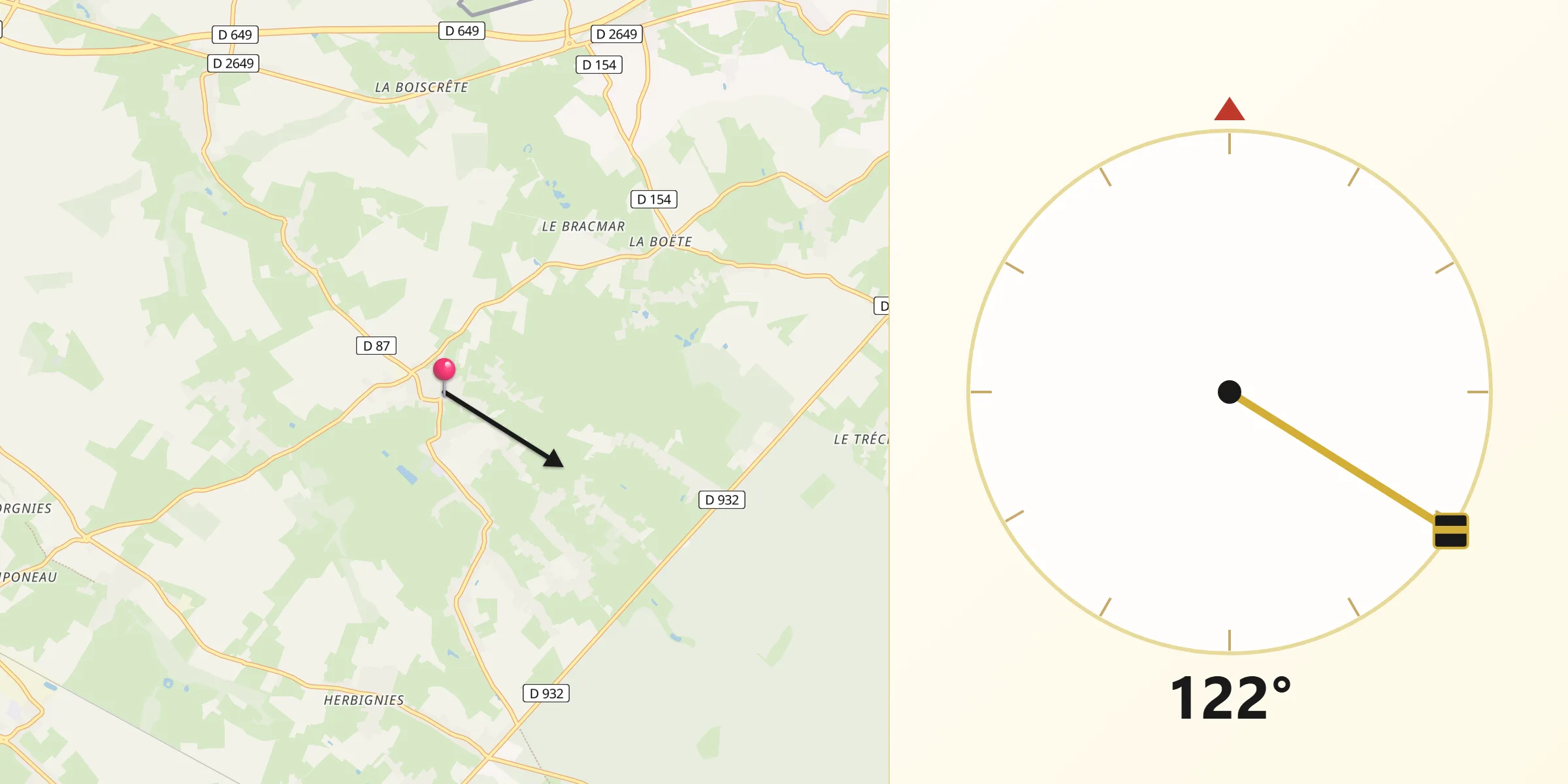 Direction vers la Qibla depuis Gommegnies