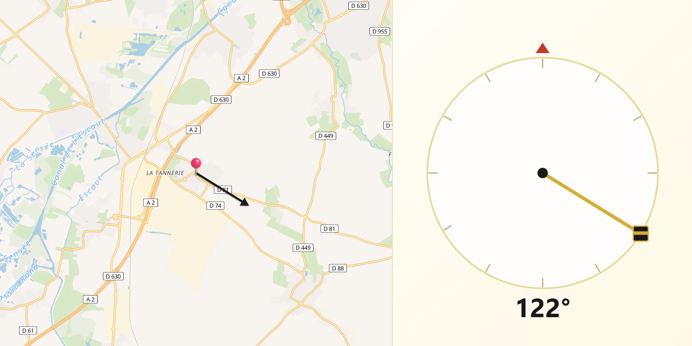 Direction vers la Qibla depuis Lieu-Saint-Amand