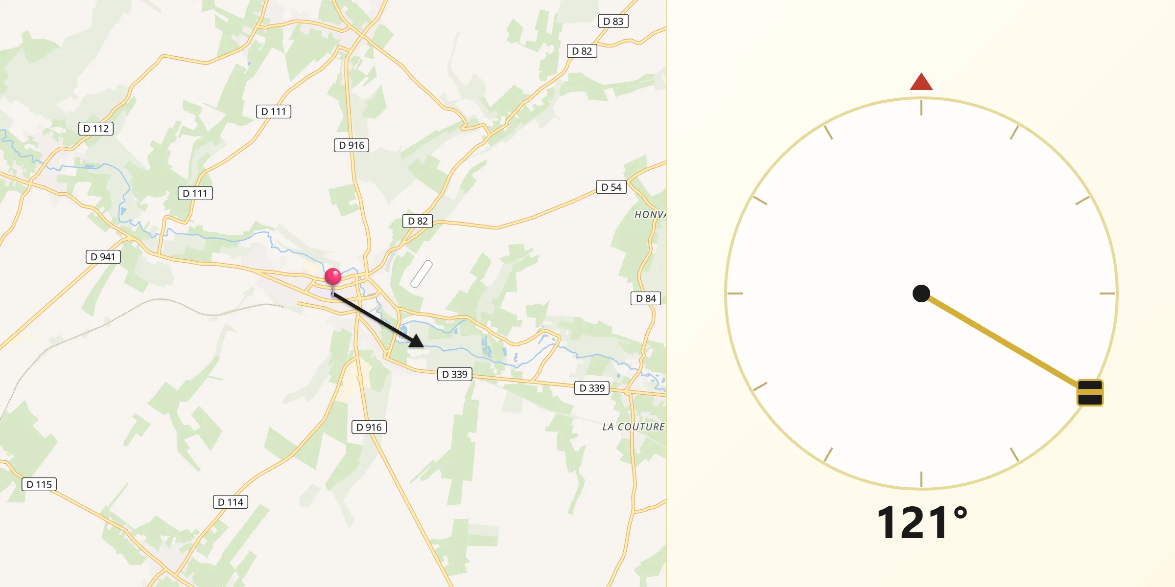 Direction vers la Qibla depuis Frévent