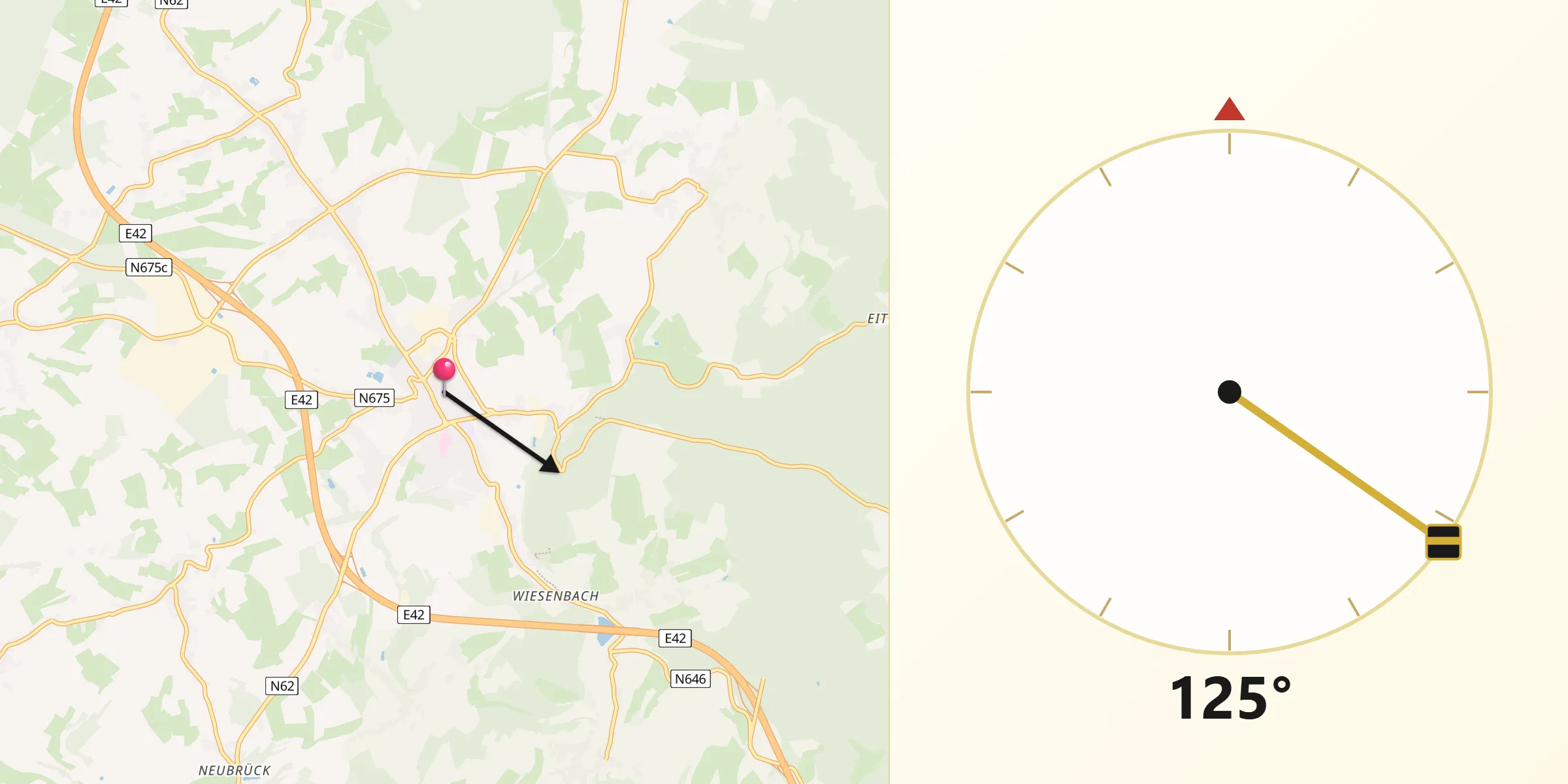 Direction vers la Qibla depuis Saint-Vith