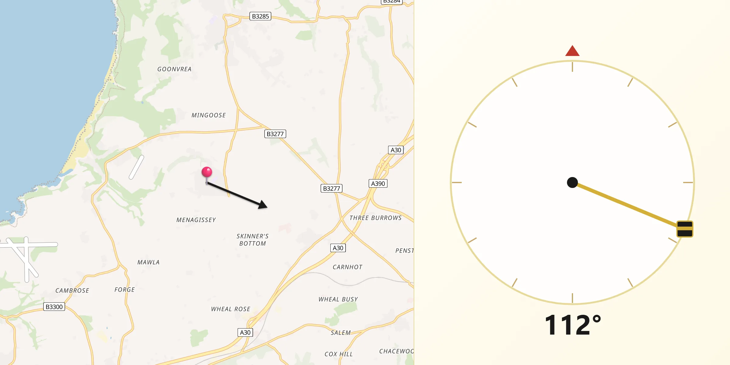 Qibla Direction from Mount Hawke