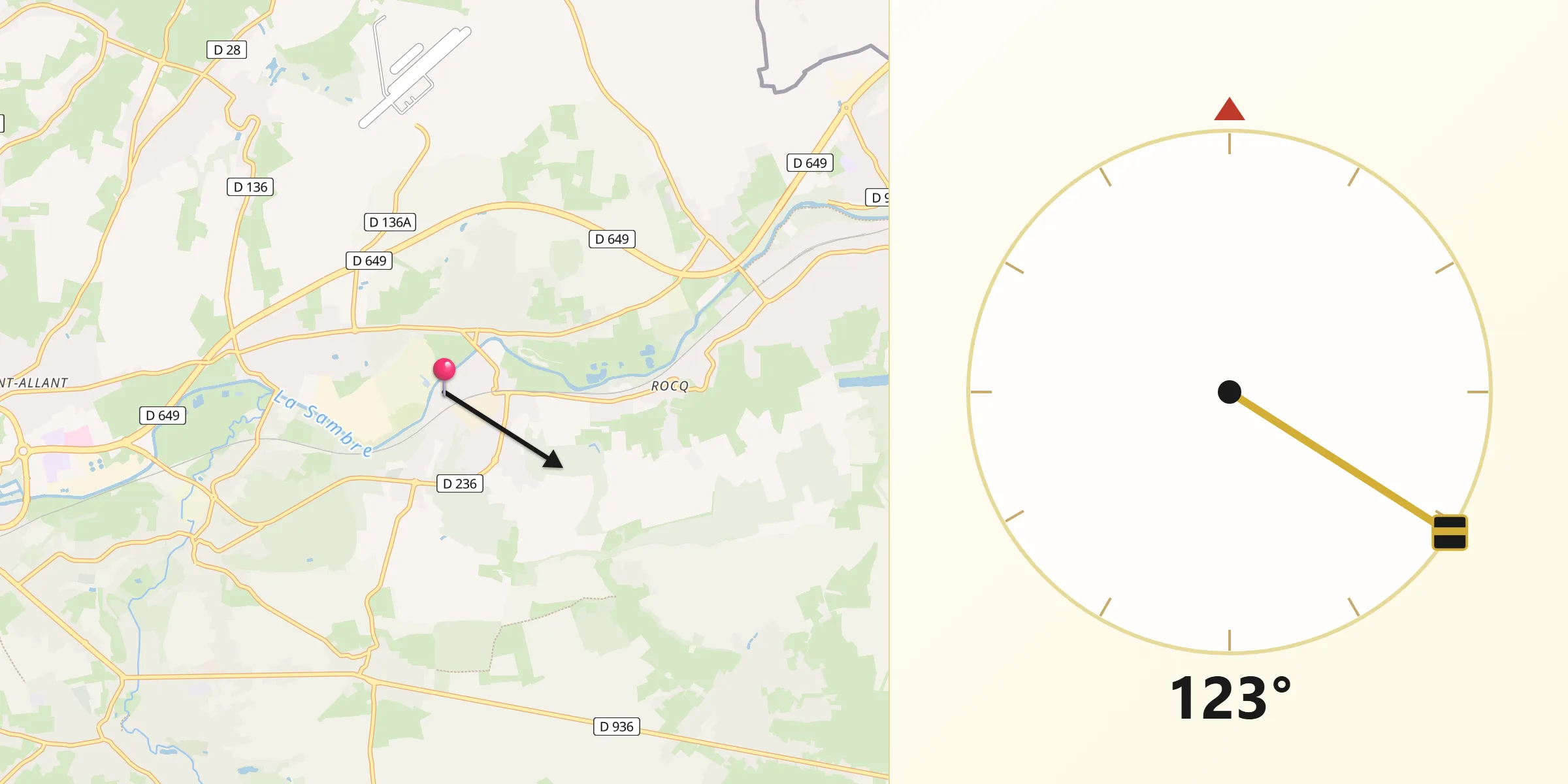 Direction vers la Qibla depuis Recquignies