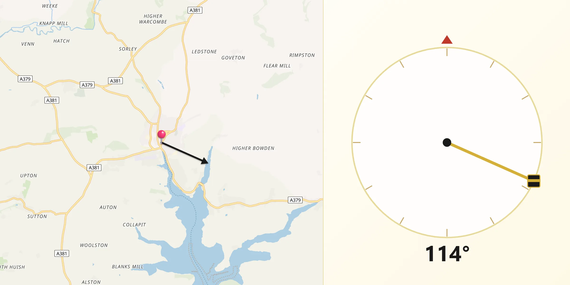 Qibla Direction from Kingsbridge
