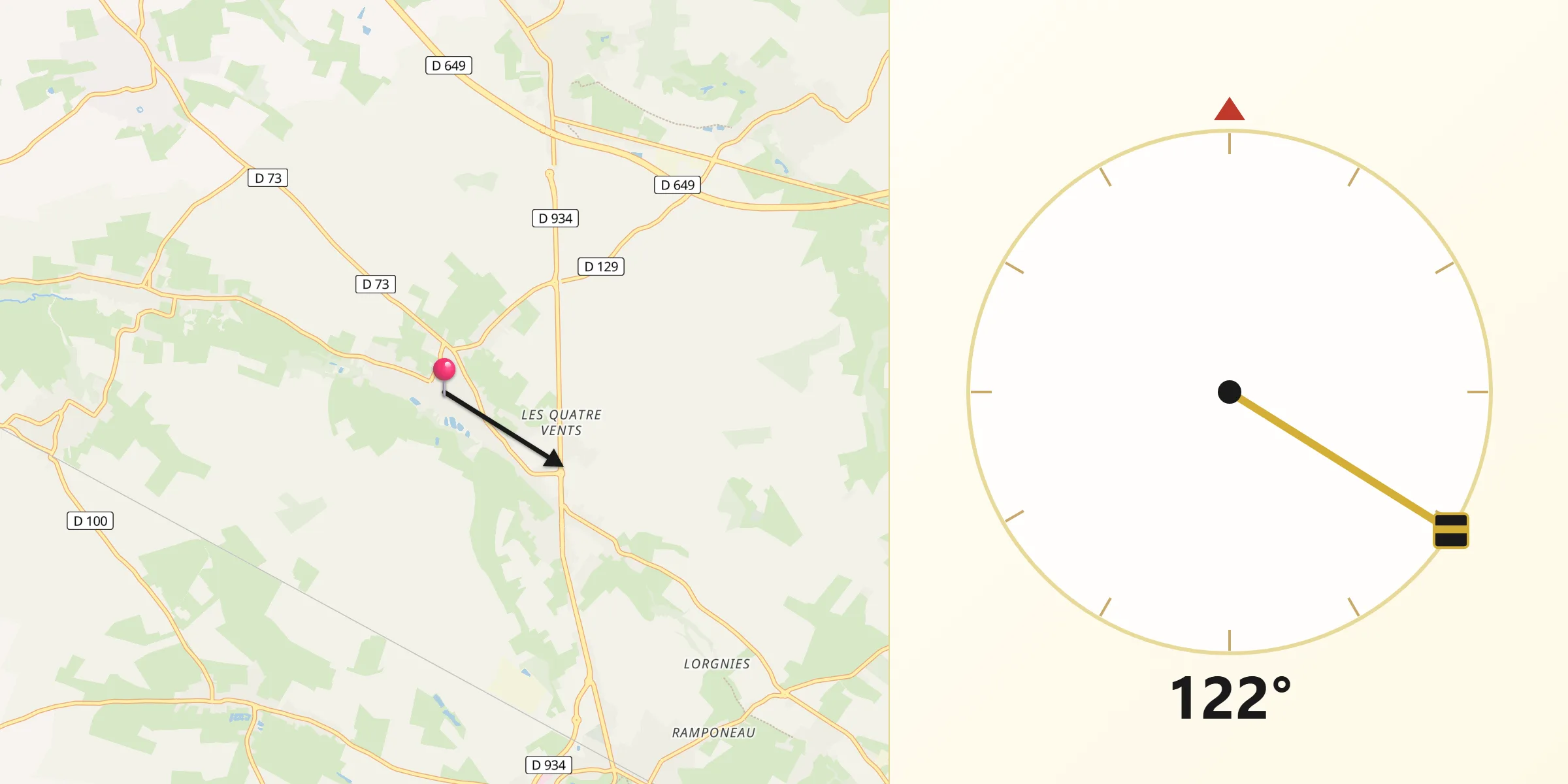 Direction vers la Qibla depuis Villers-Pol