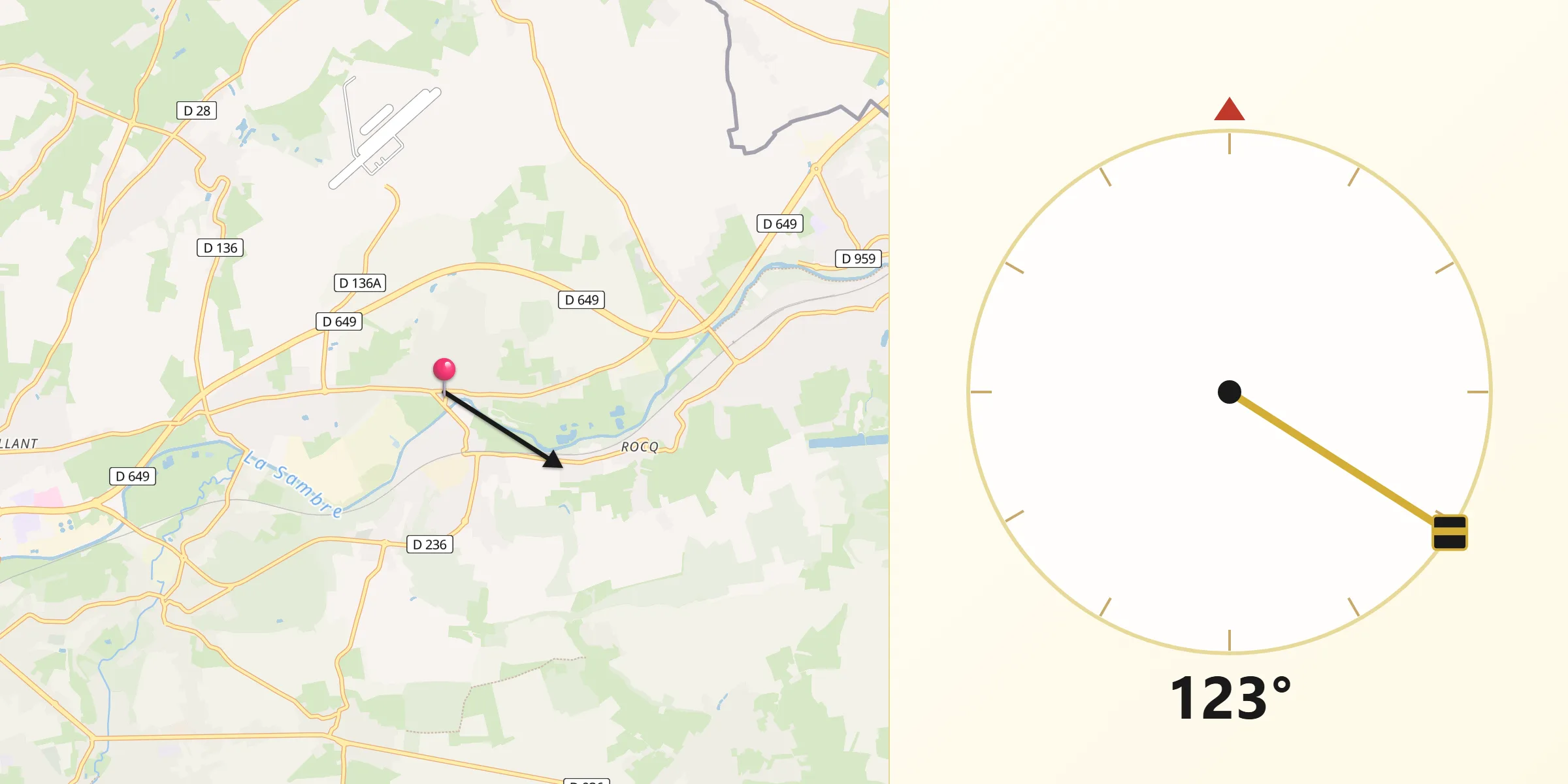 Direction vers la Qibla depuis Boussois