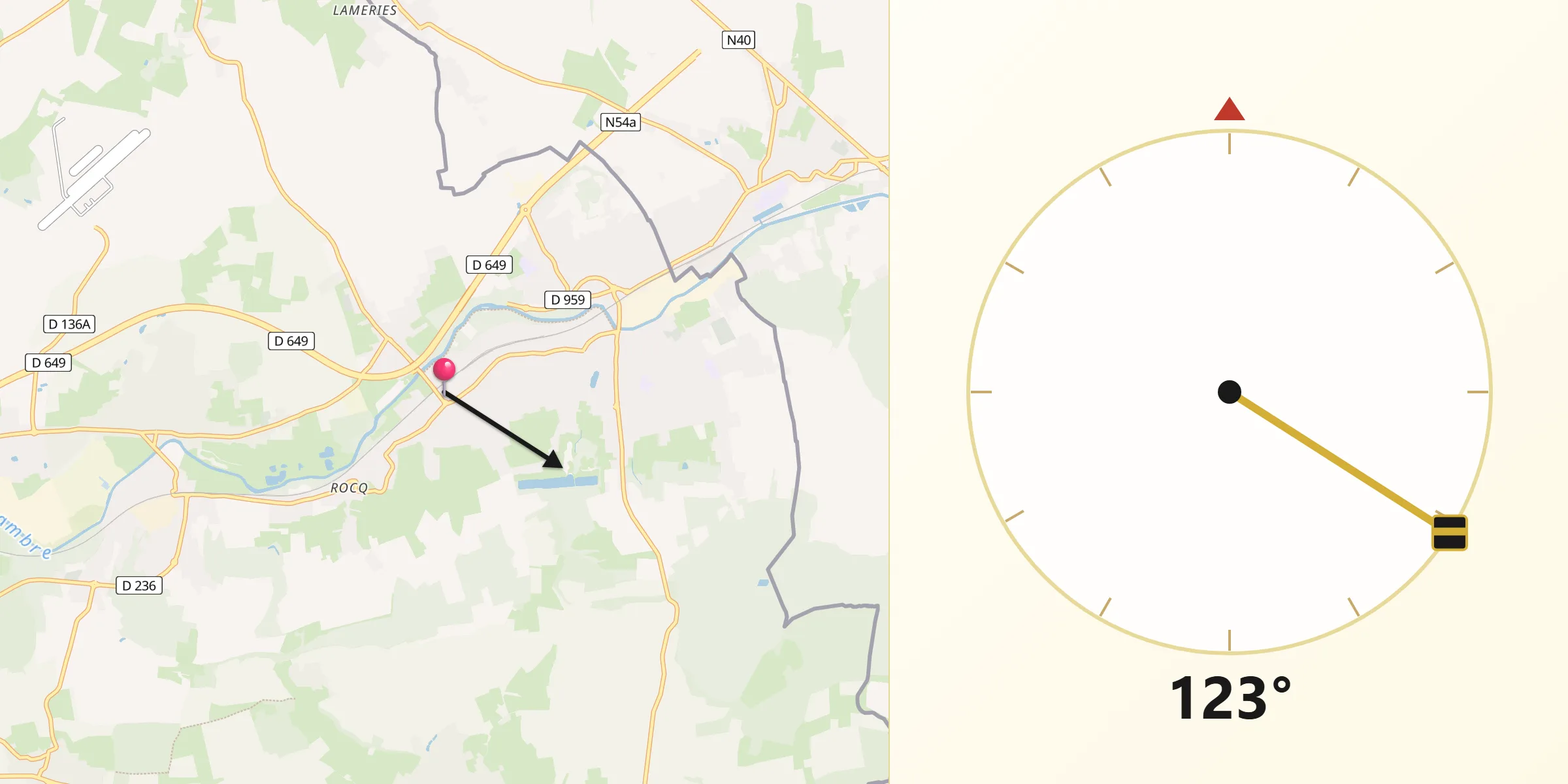 Direction vers la Qibla depuis Marpent