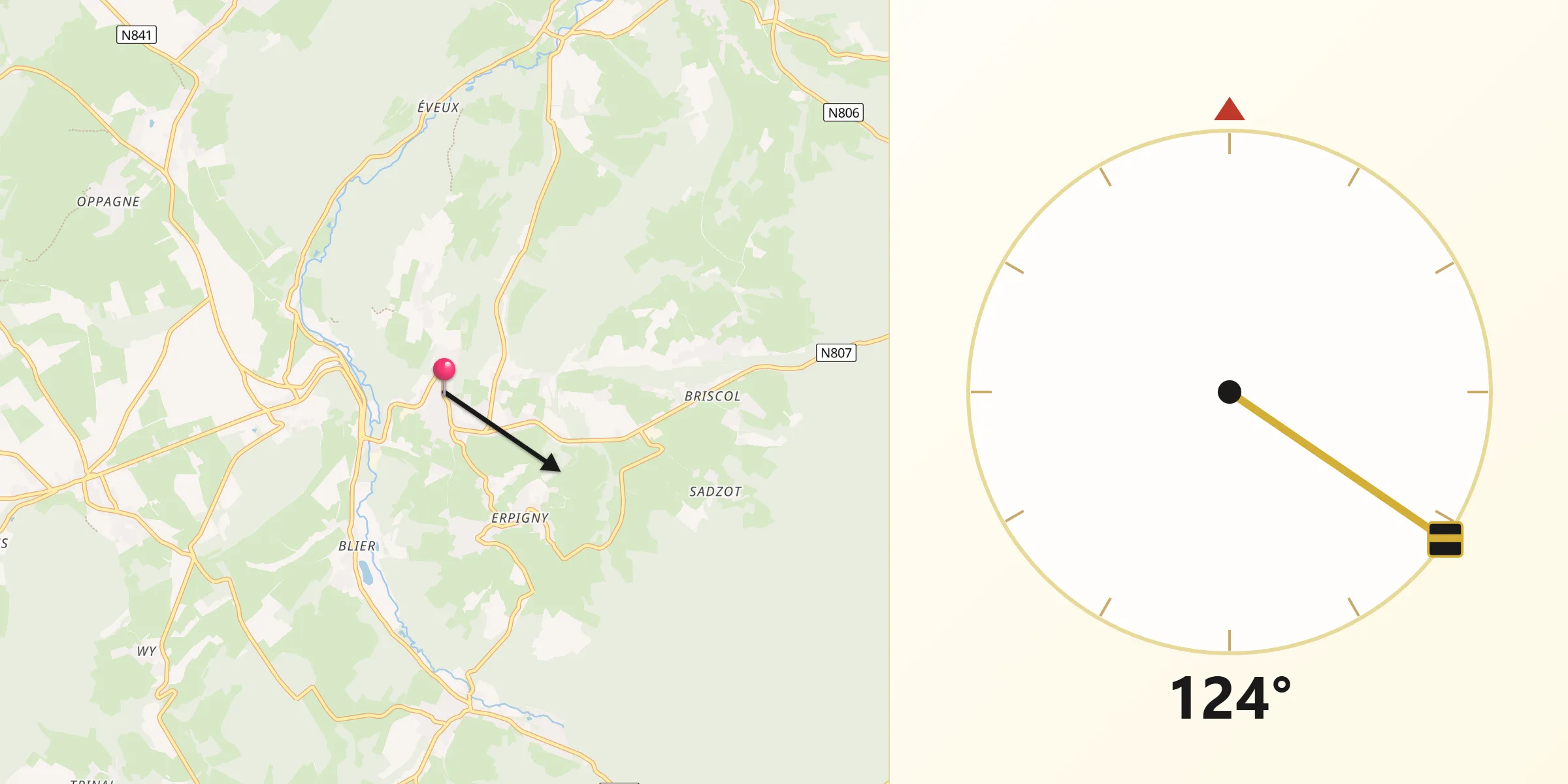 Qibla Richting vanaf Érezée