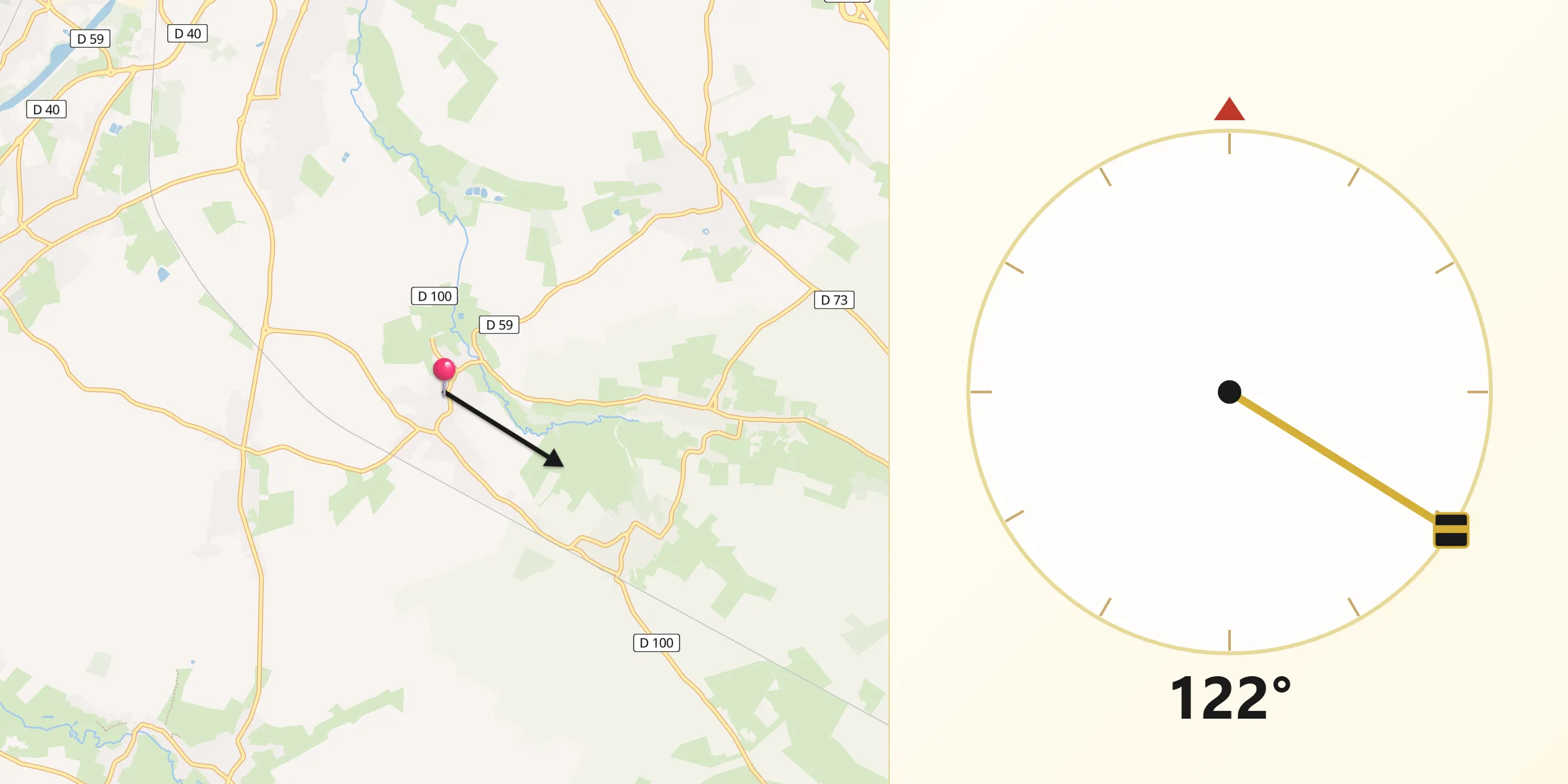 Direction vers la Qibla depuis Artres
