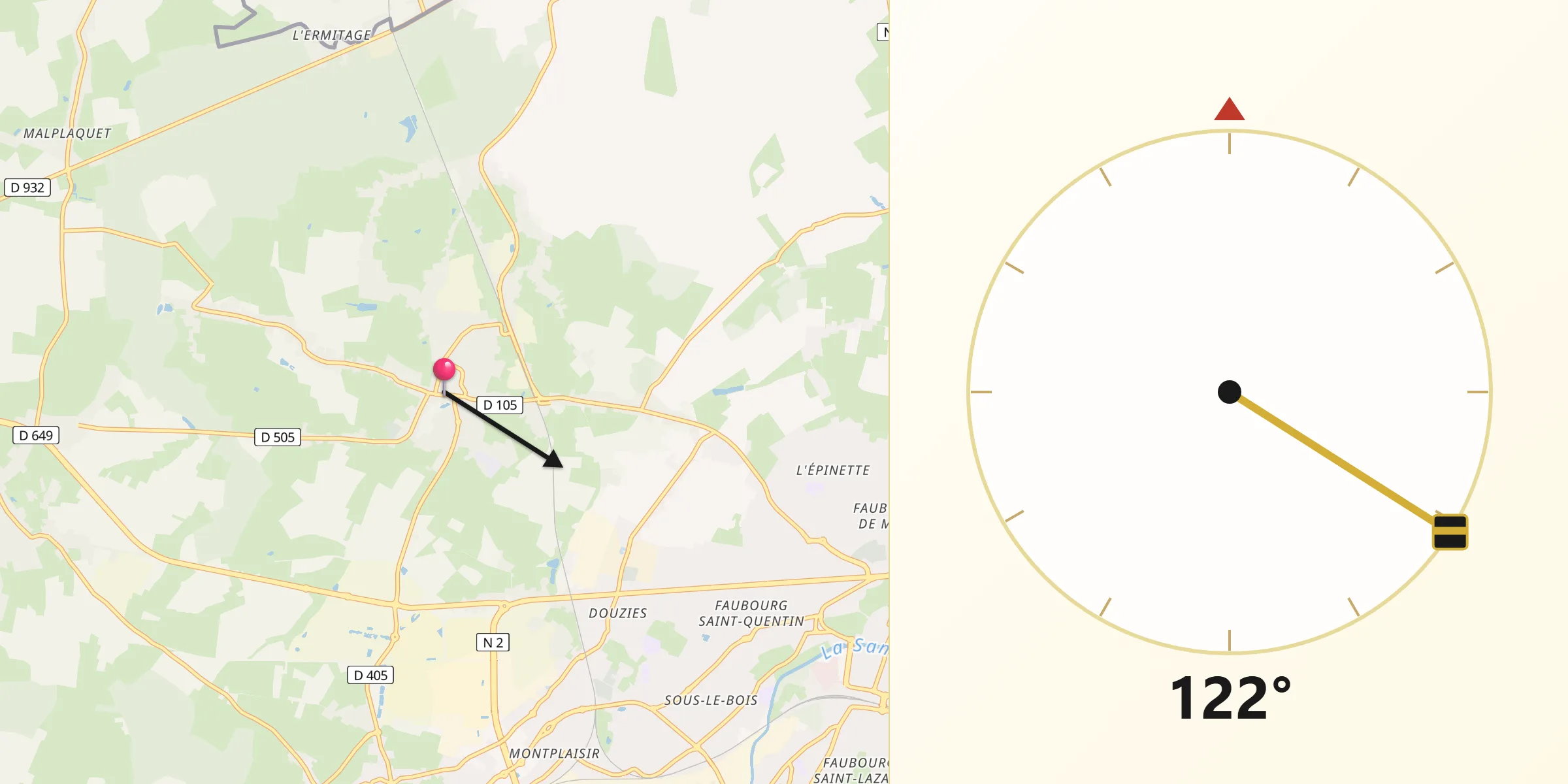 Direction vers la Qibla depuis Feignies