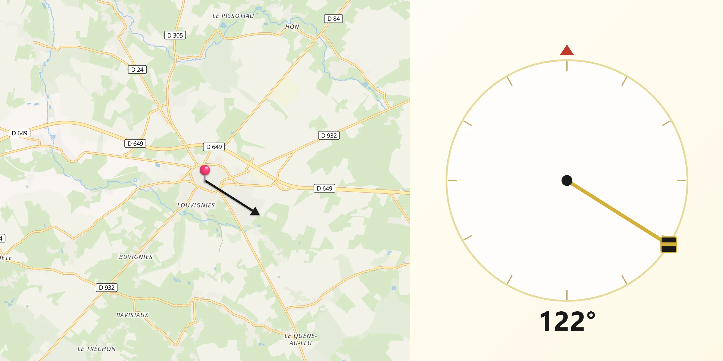 Direction vers la Qibla depuis Bavay