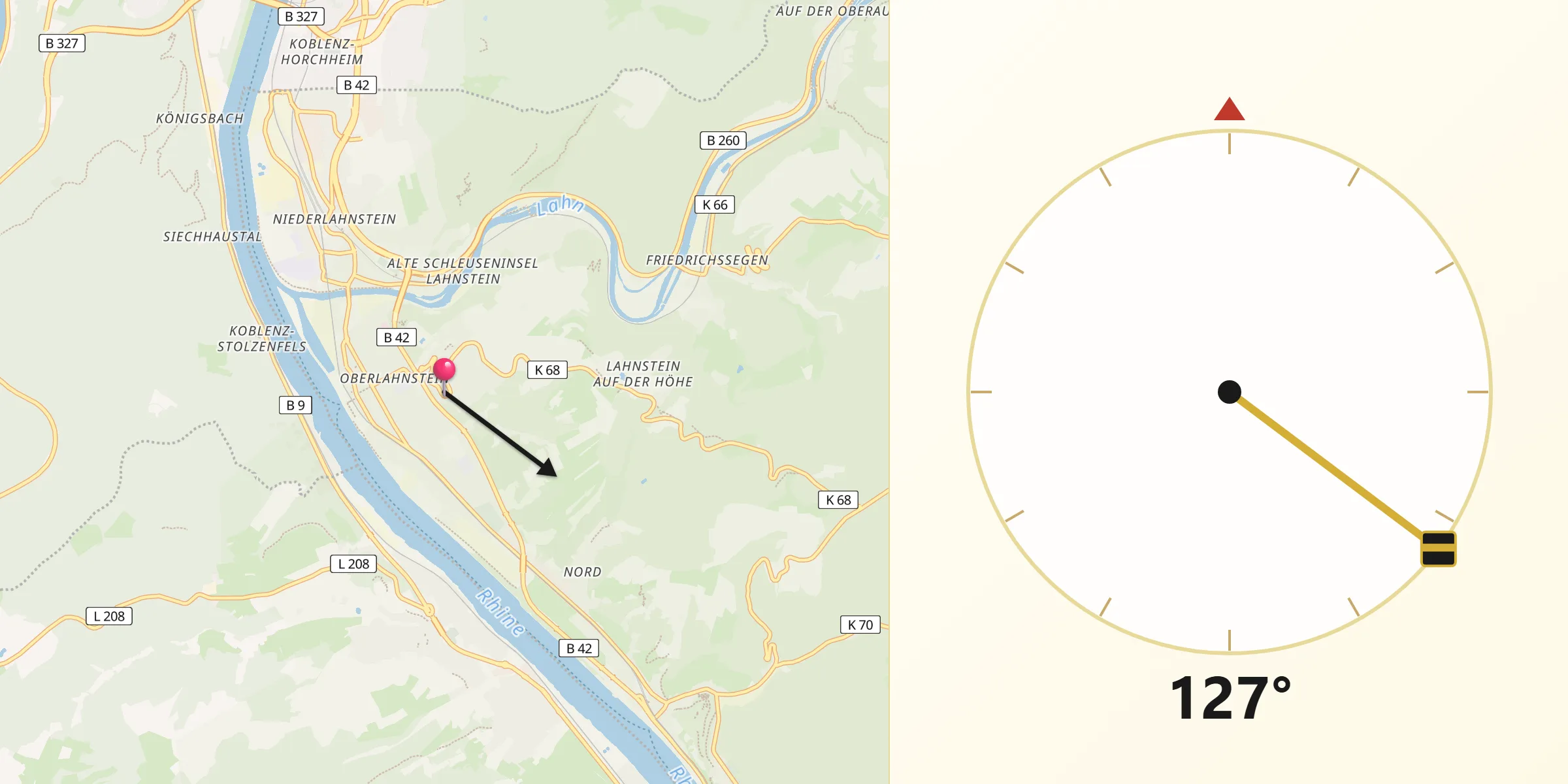Qibla-Richtung von Lahnstein