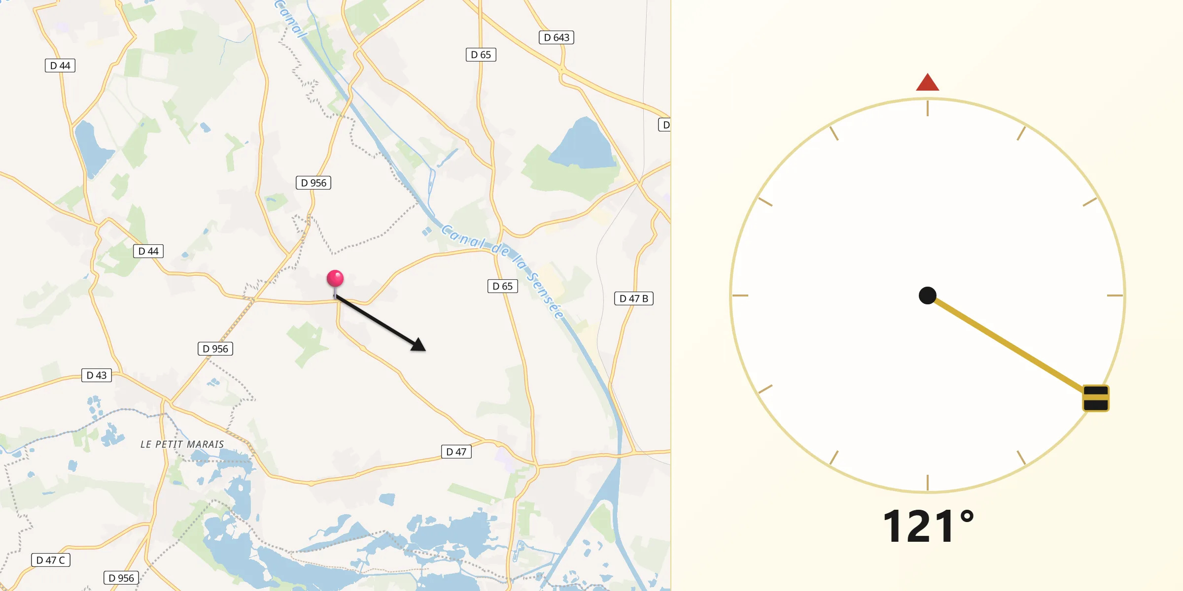 Direction vers la Qibla depuis Estrées