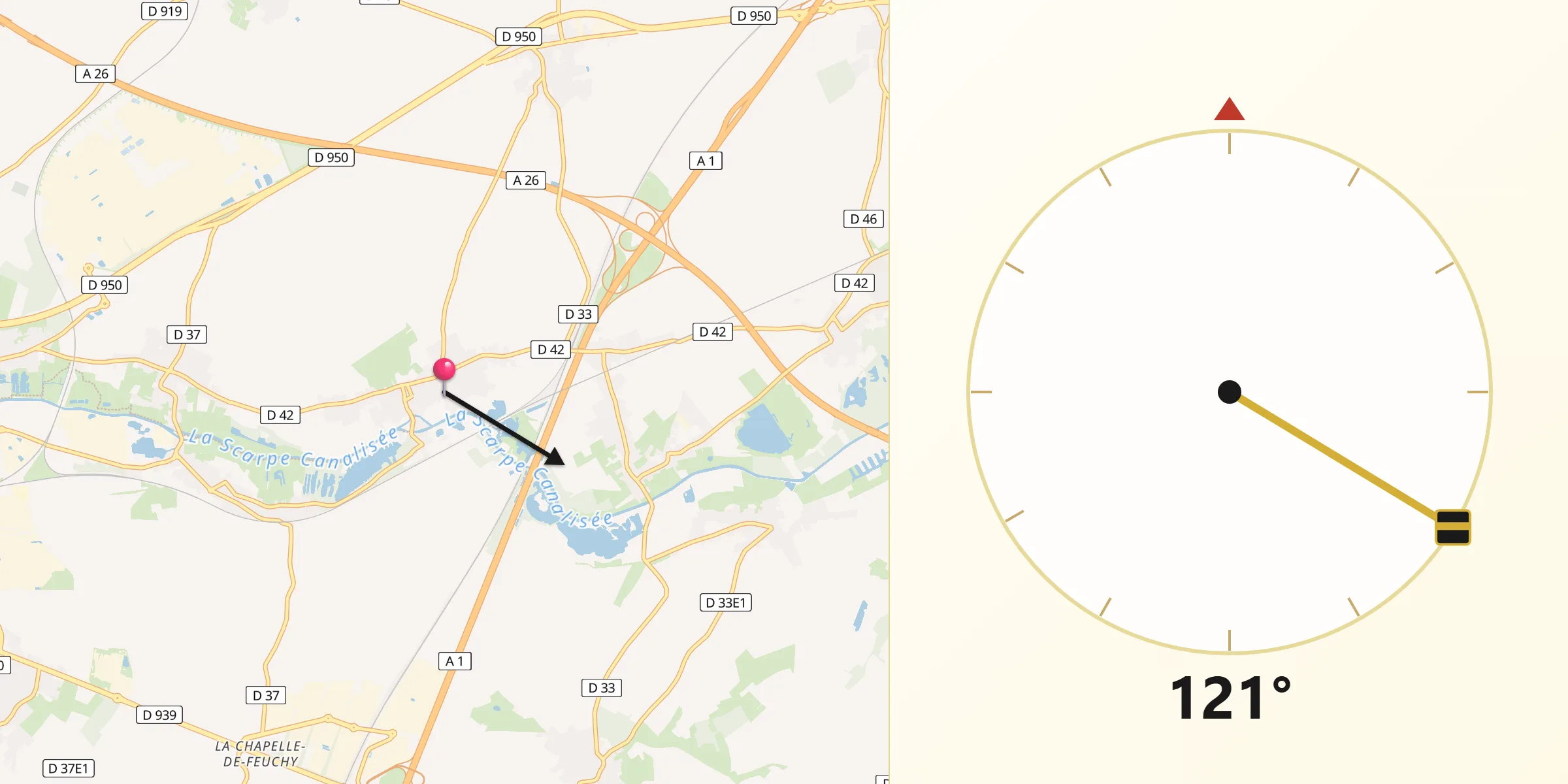 Direction vers la Qibla depuis Fampoux