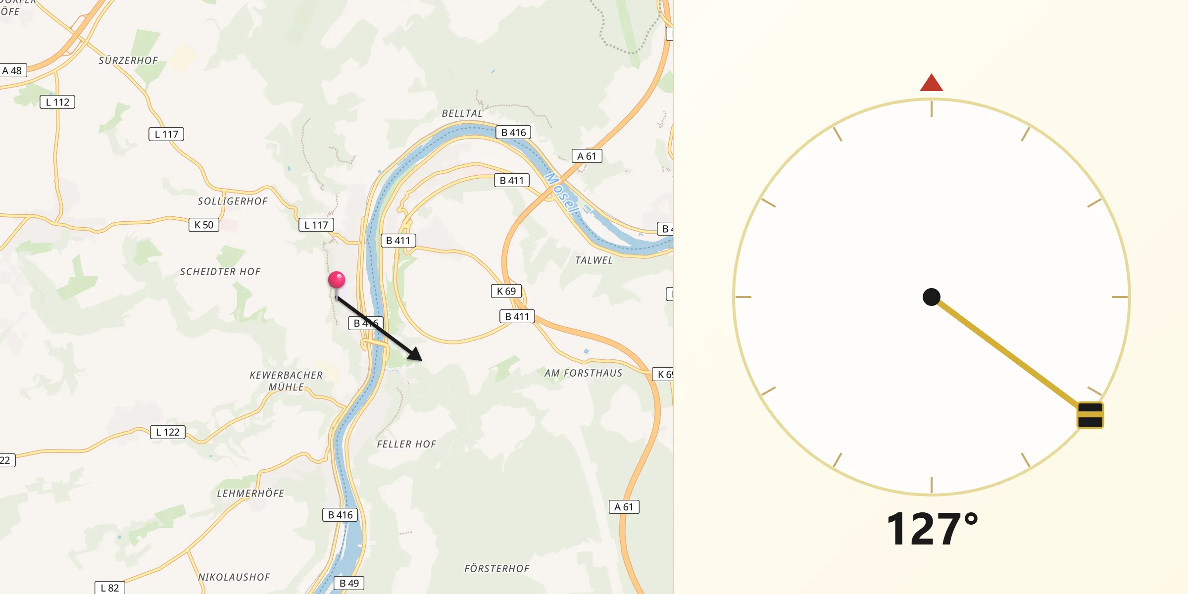 Qibla-Richtung von Kobern-Gondorf