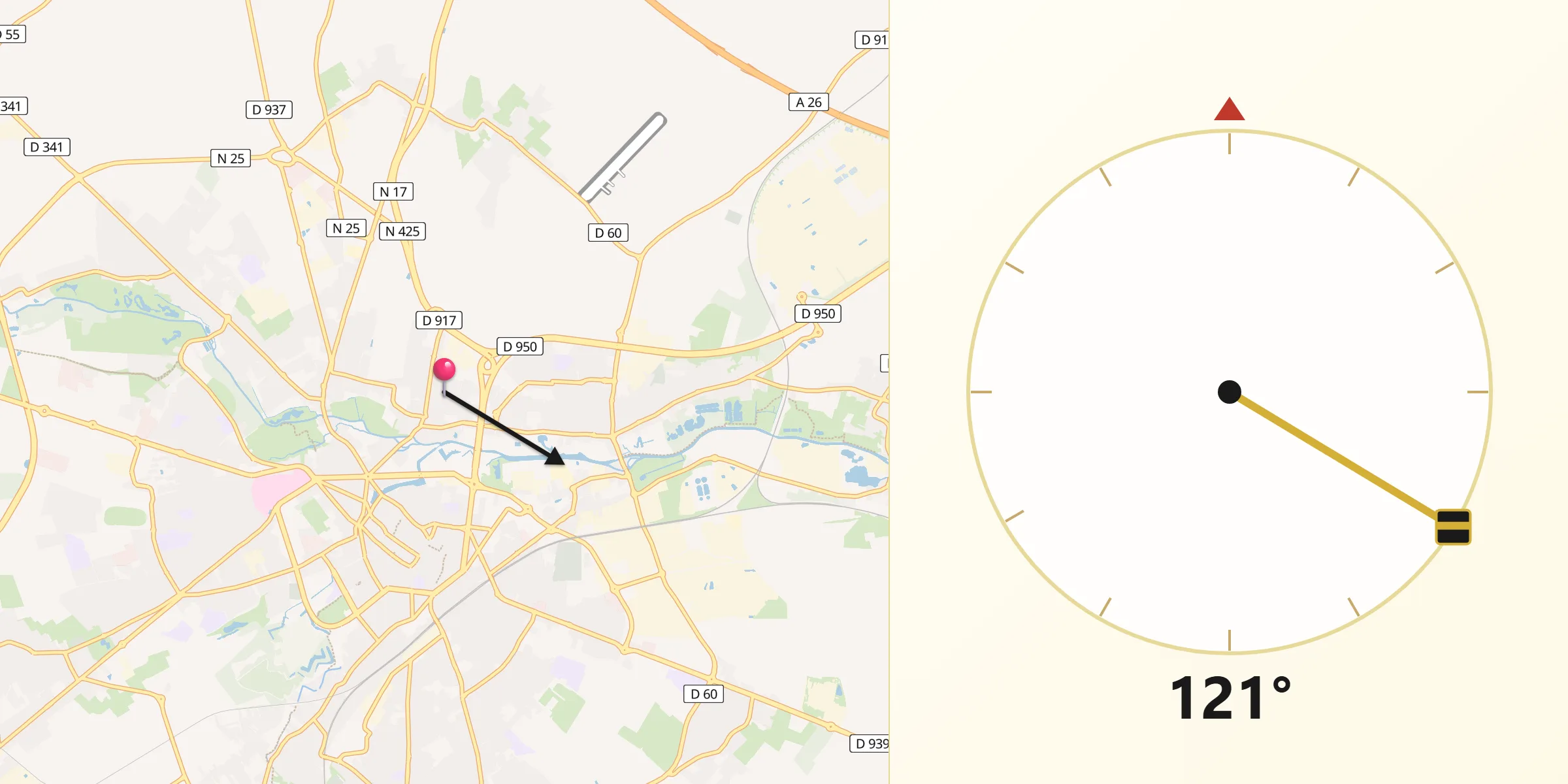 Direction vers la Qibla depuis Saint-Nicolas