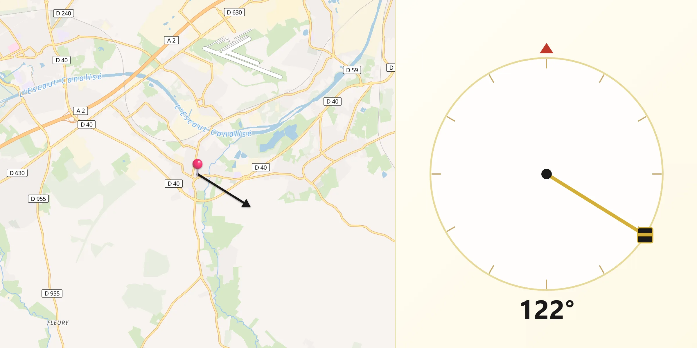 Direction vers la Qibla depuis Thiant