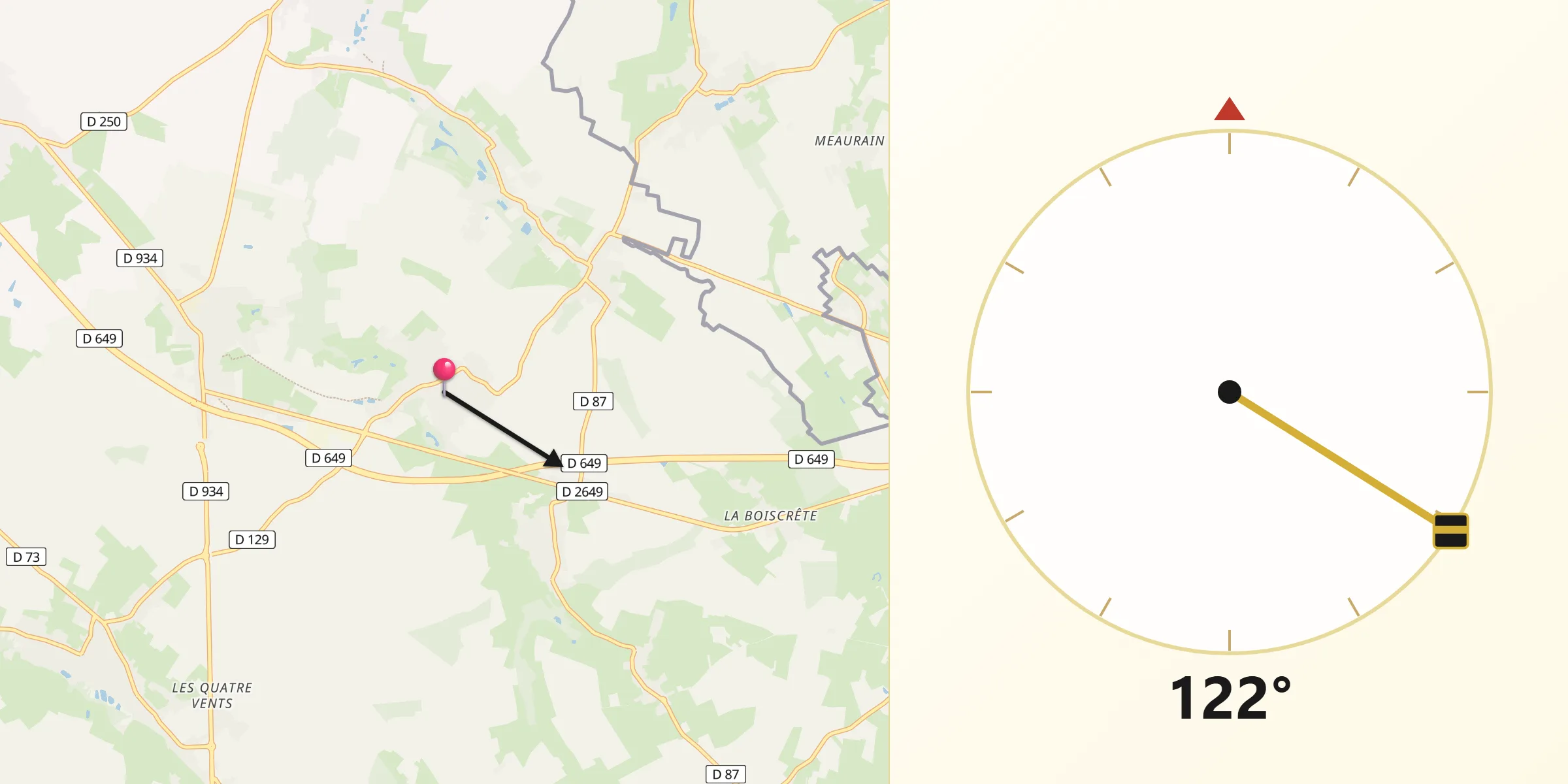 Direction vers la Qibla depuis Wargnies-le-Grand
