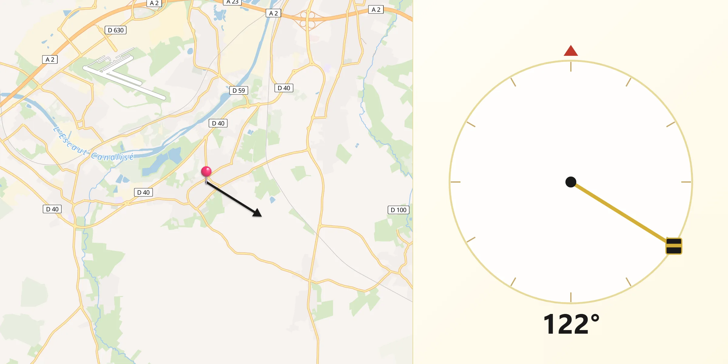 Direction vers la Qibla depuis Maing