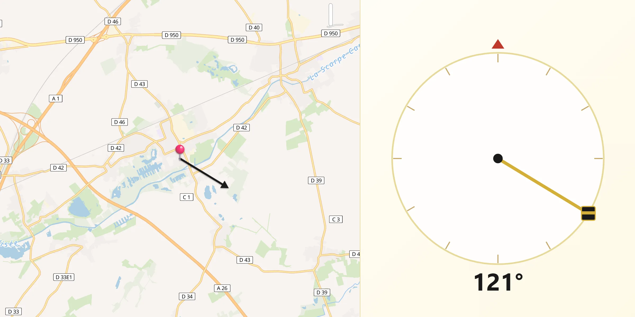 Direction vers la Qibla depuis Biache-Saint-Vaast