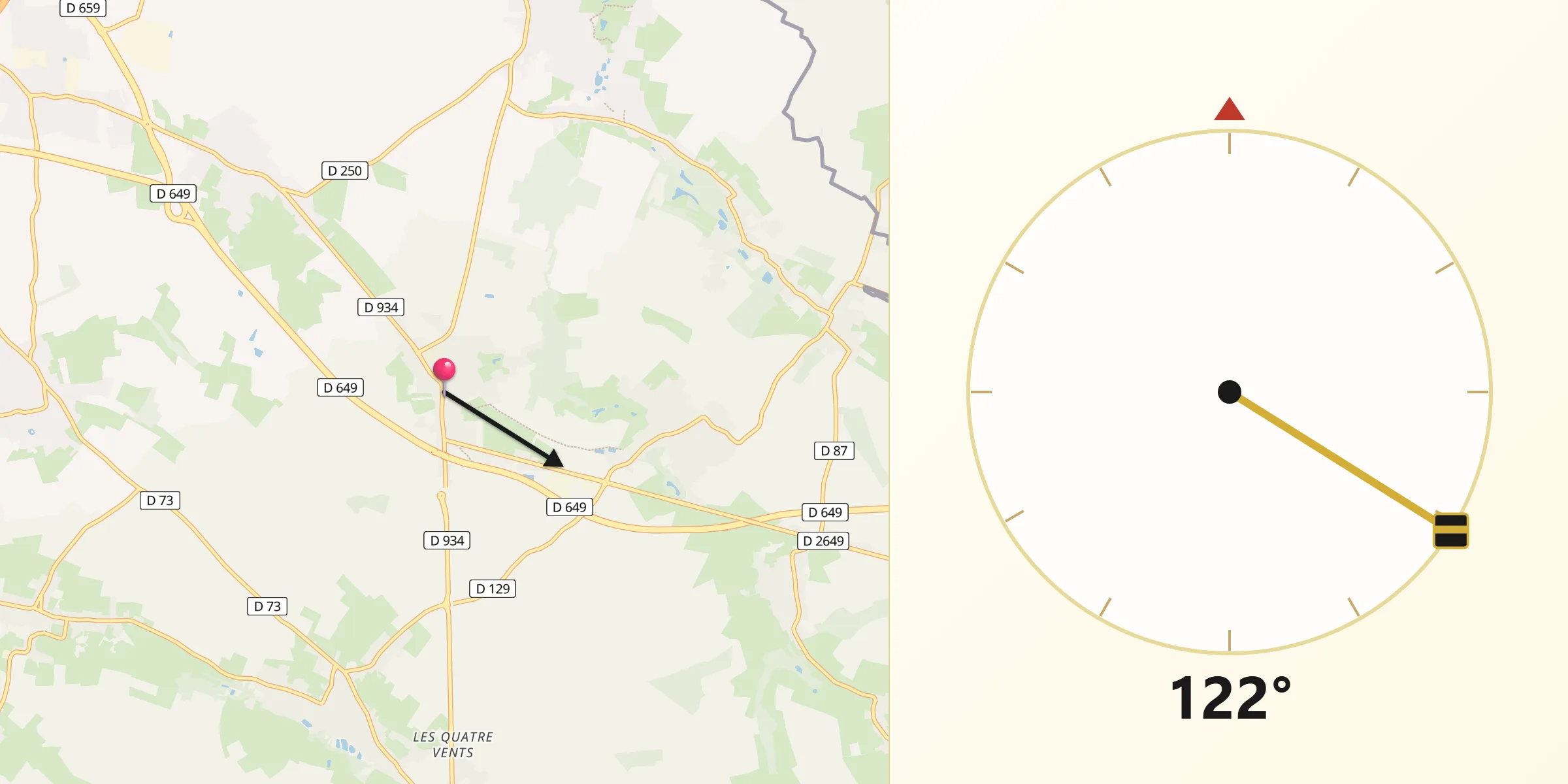 Direction vers la Qibla depuis Jenlain