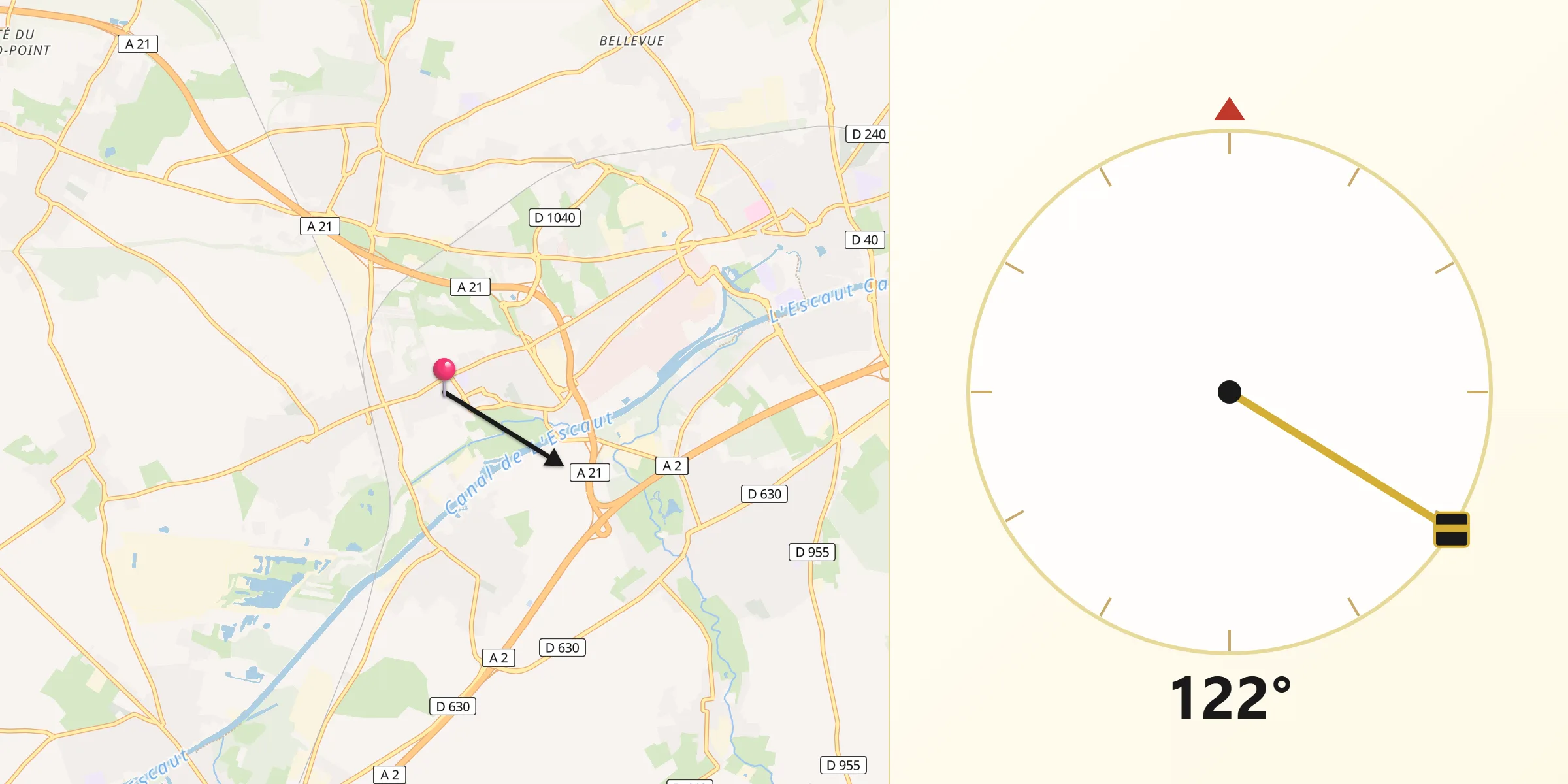 Direction vers la Qibla depuis Lourches