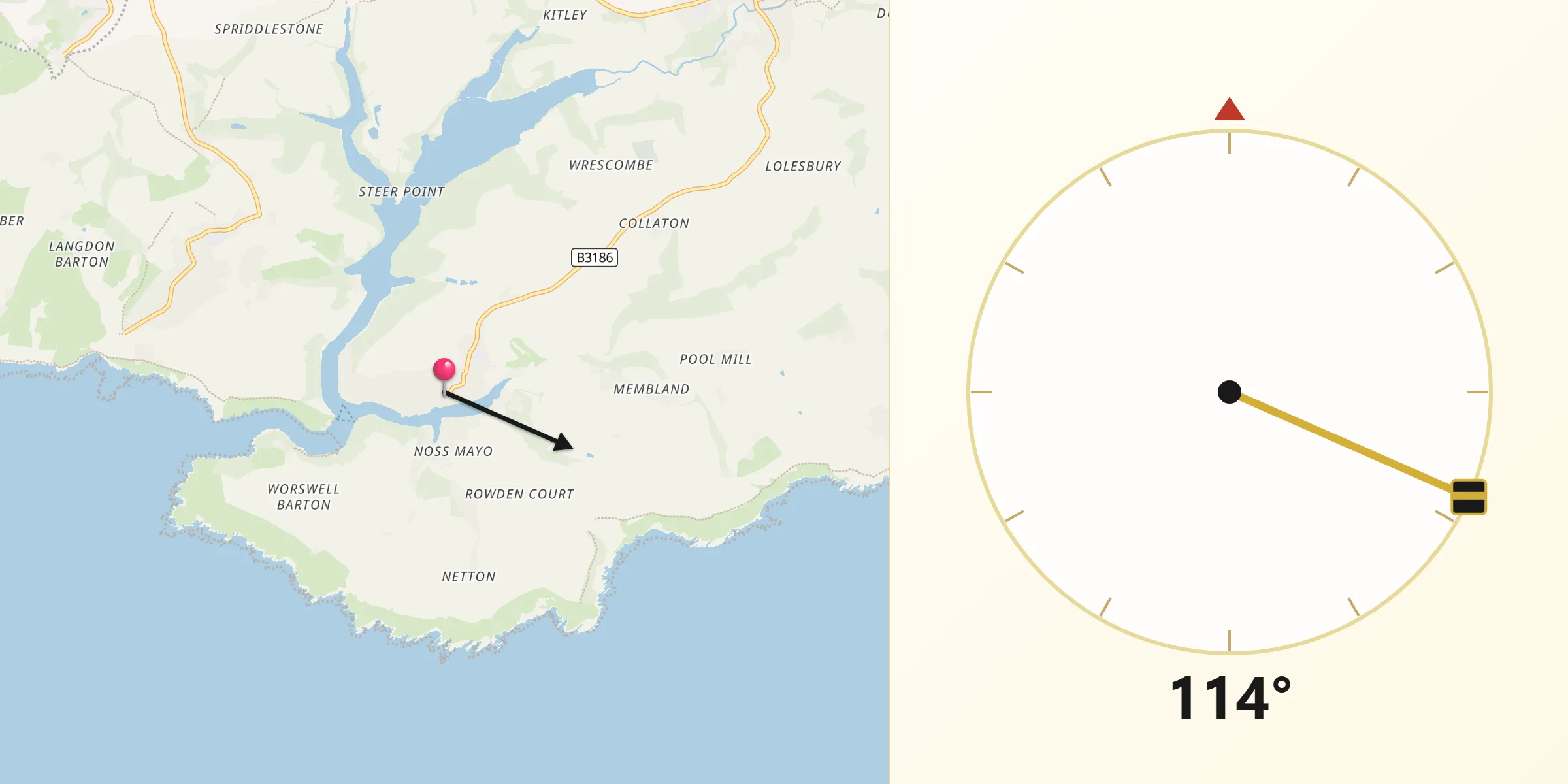 Qibla Direction from Newton Ferrers