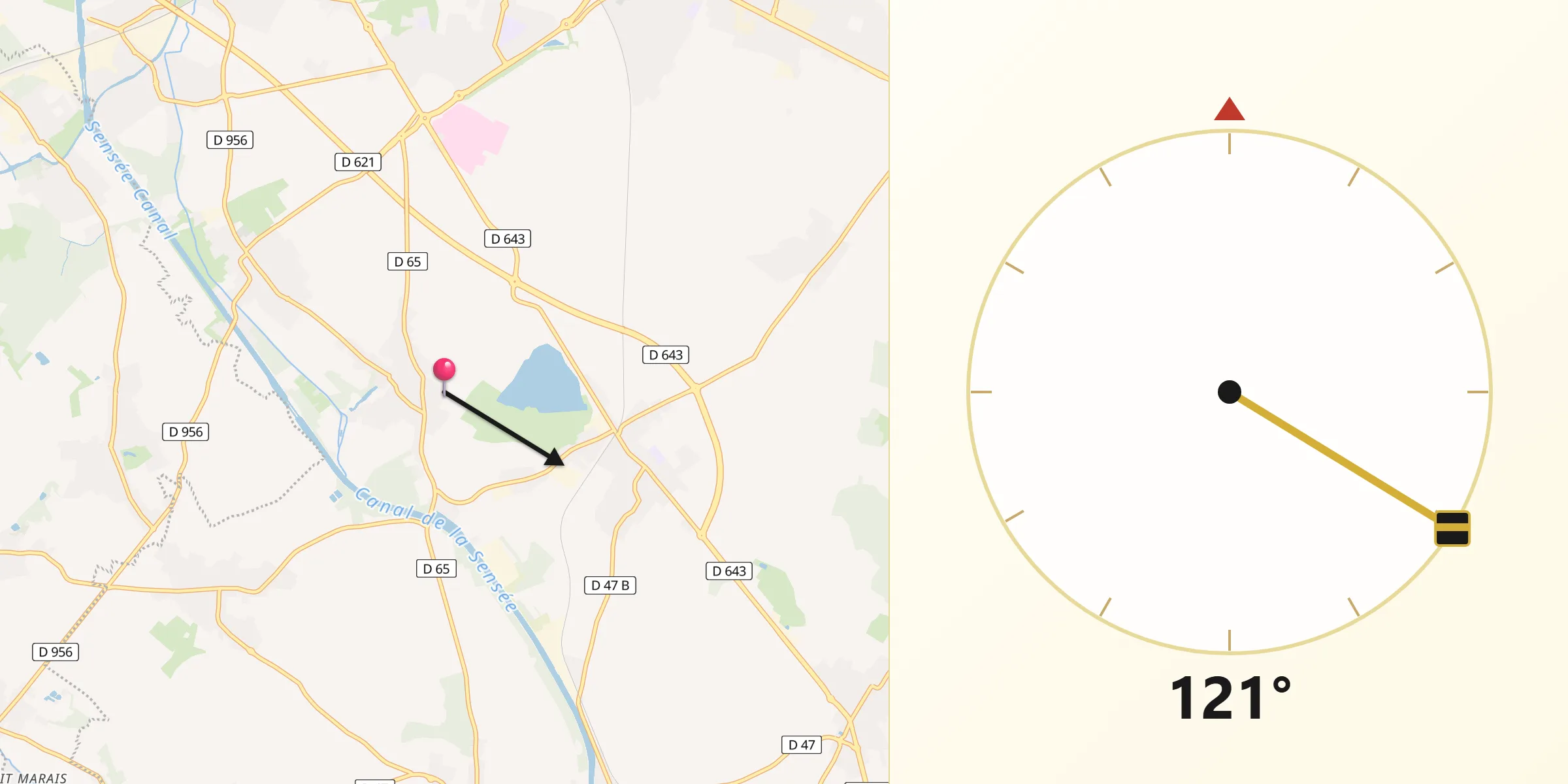 Direction vers la Qibla depuis Gœulzin