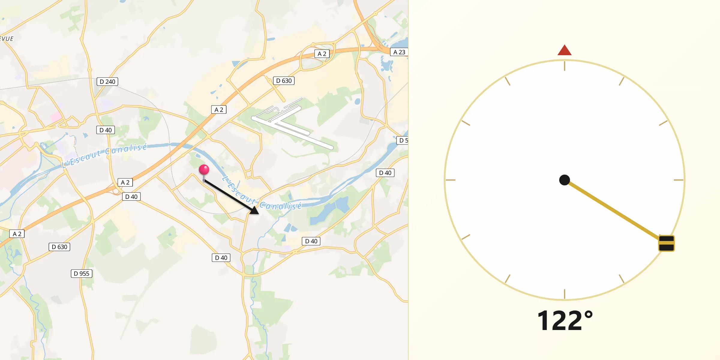 Direction vers la Qibla depuis Haulchin