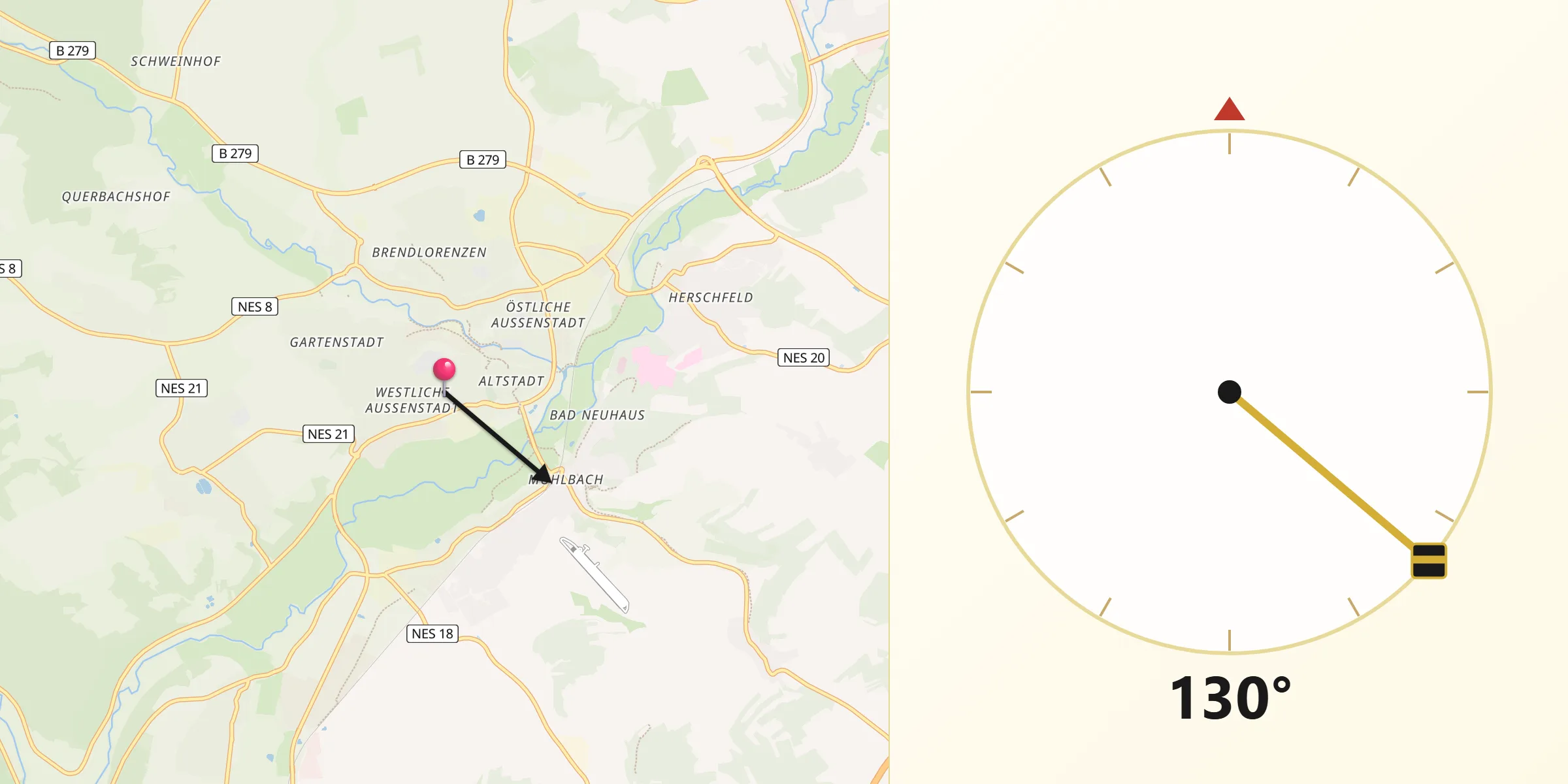 Qibla-Richtung von Bad Neustadt an der Saale