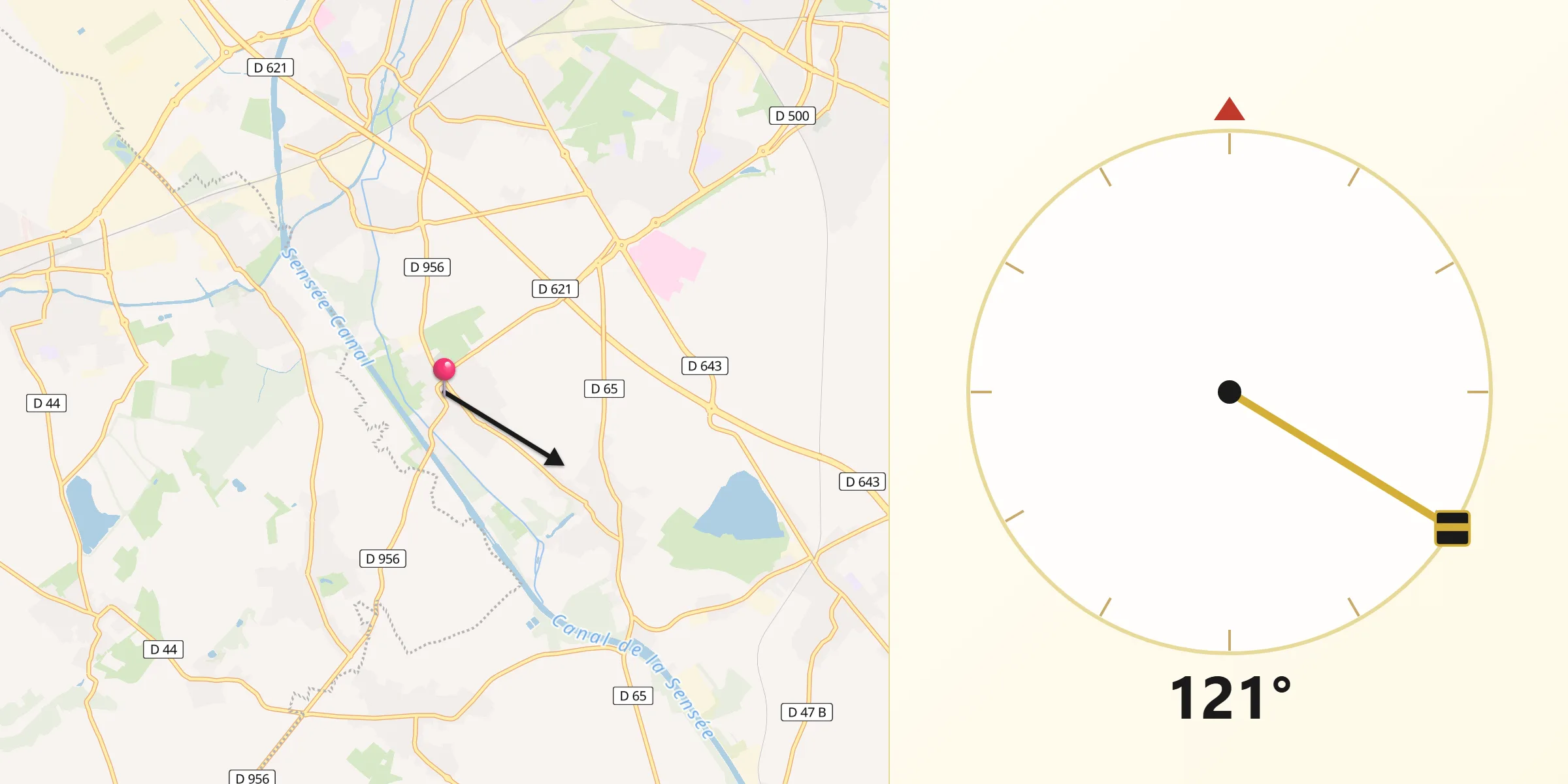 Direction vers la Qibla depuis Férin