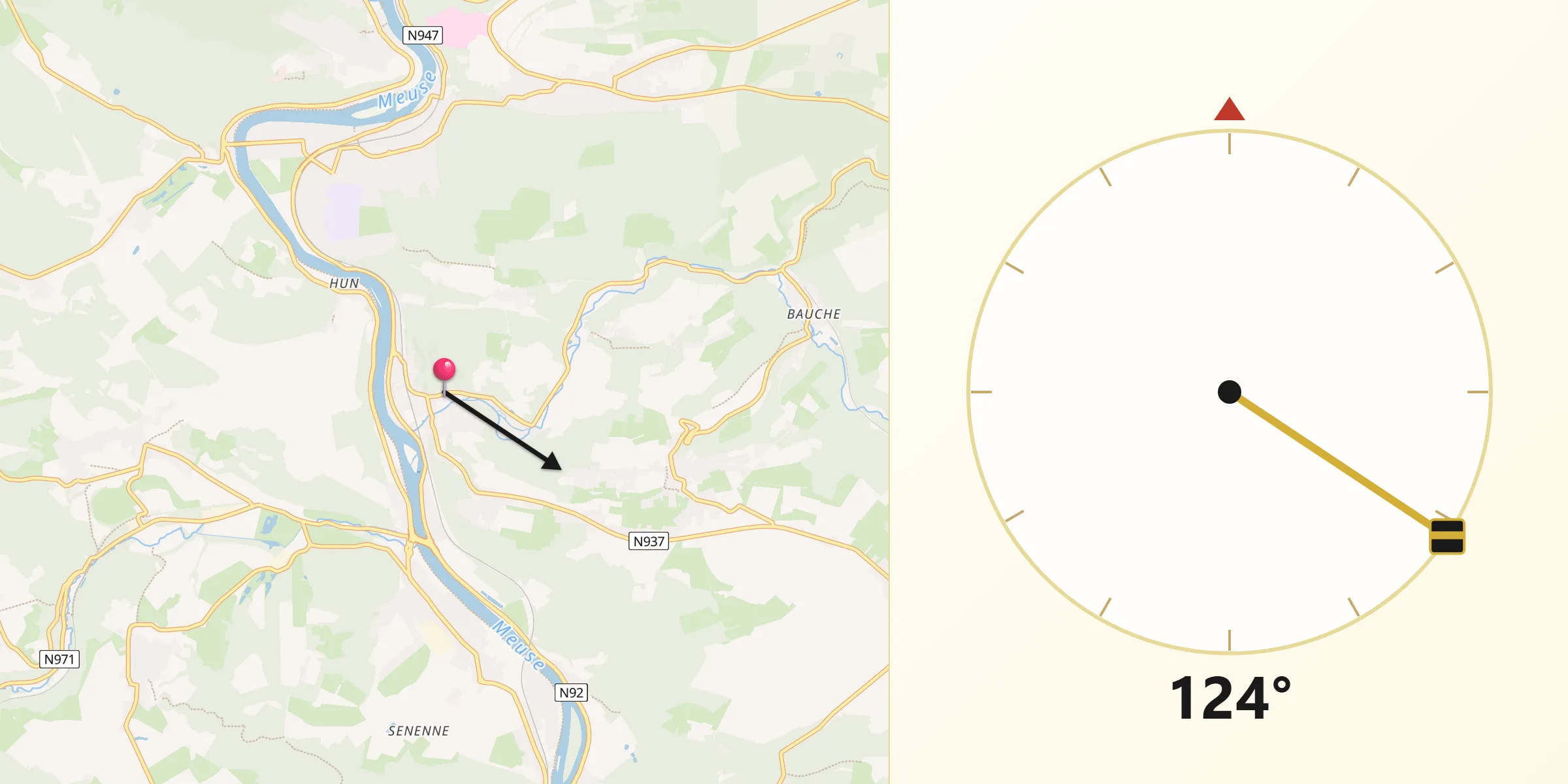 Direction vers la Qibla depuis Yvoir