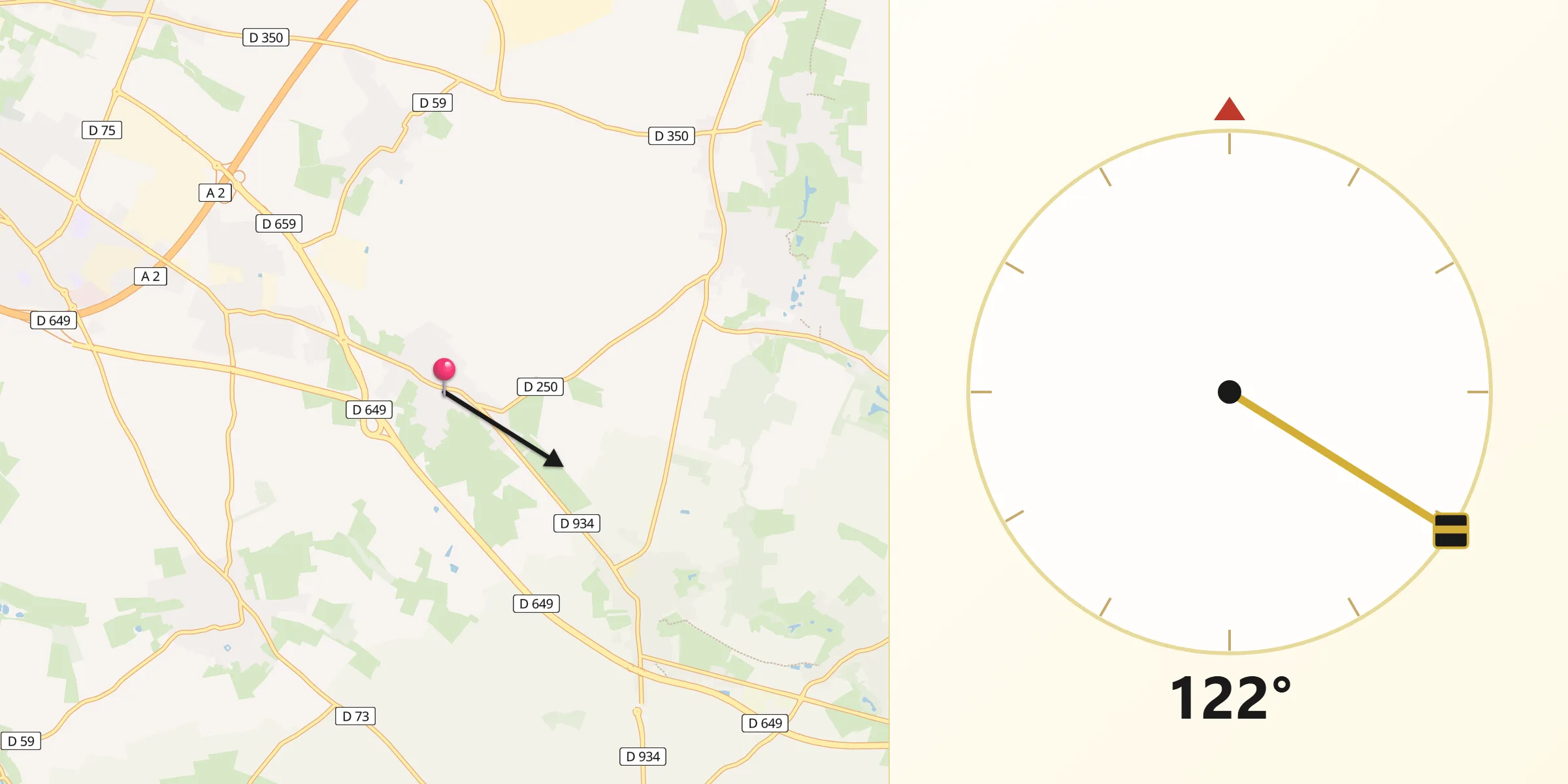 Direction vers la Qibla depuis Curgies